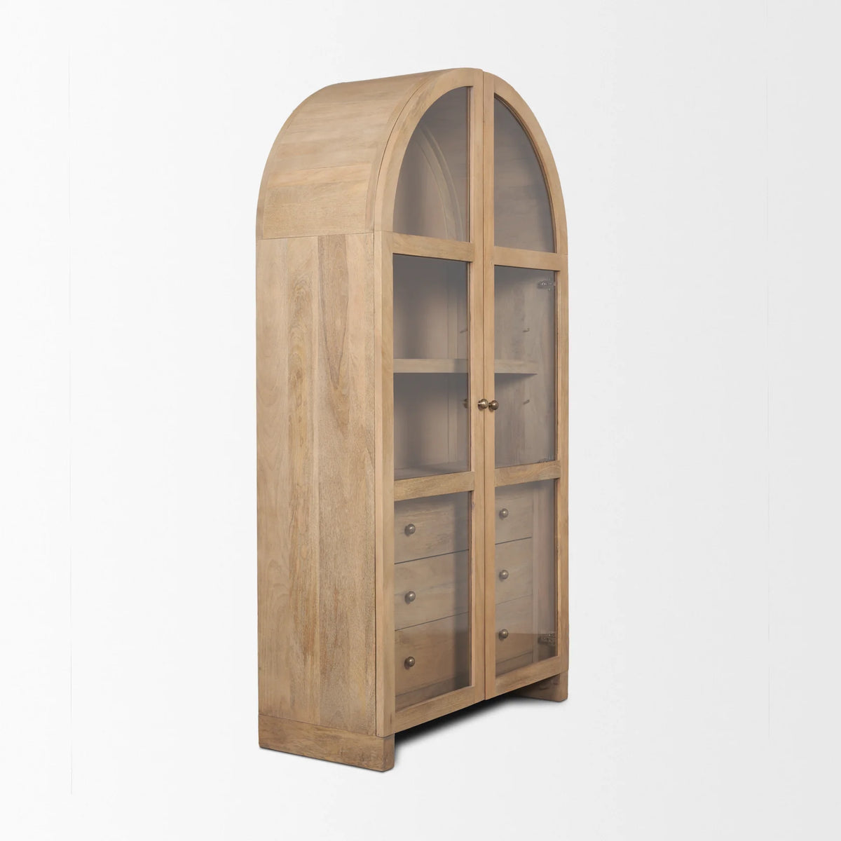 Suri Light Brown Wood with Glass Doors Arched Curio Cabinet