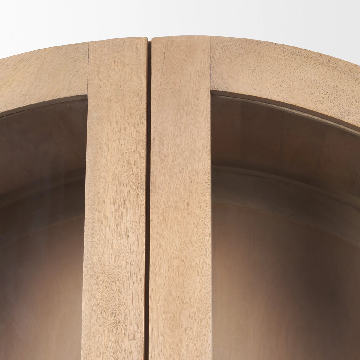 Suri Light Brown Wood with Glass Doors Arched Curio Cabinet