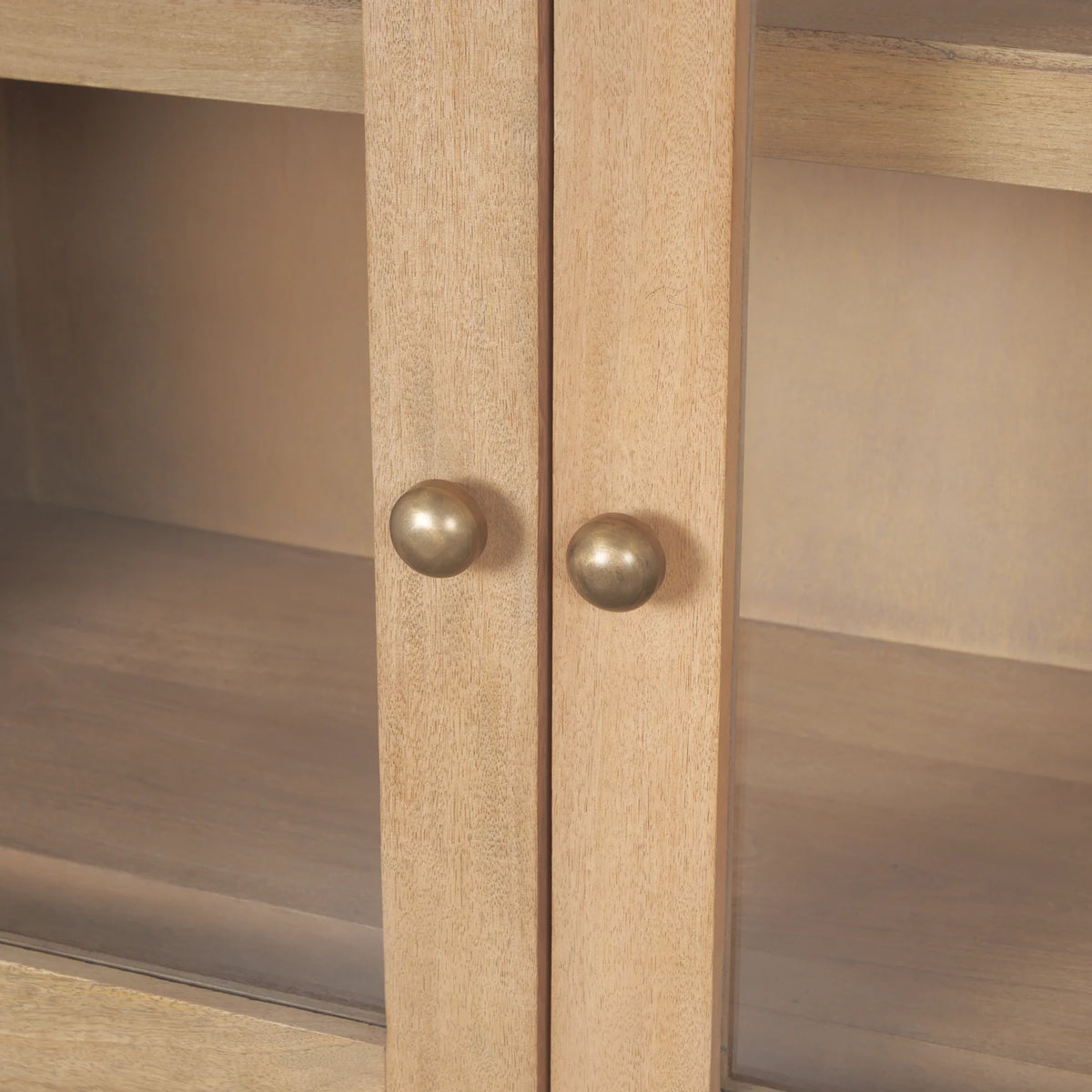 Suri Light Brown Wood with Glass Doors Arched Curio Cabinet