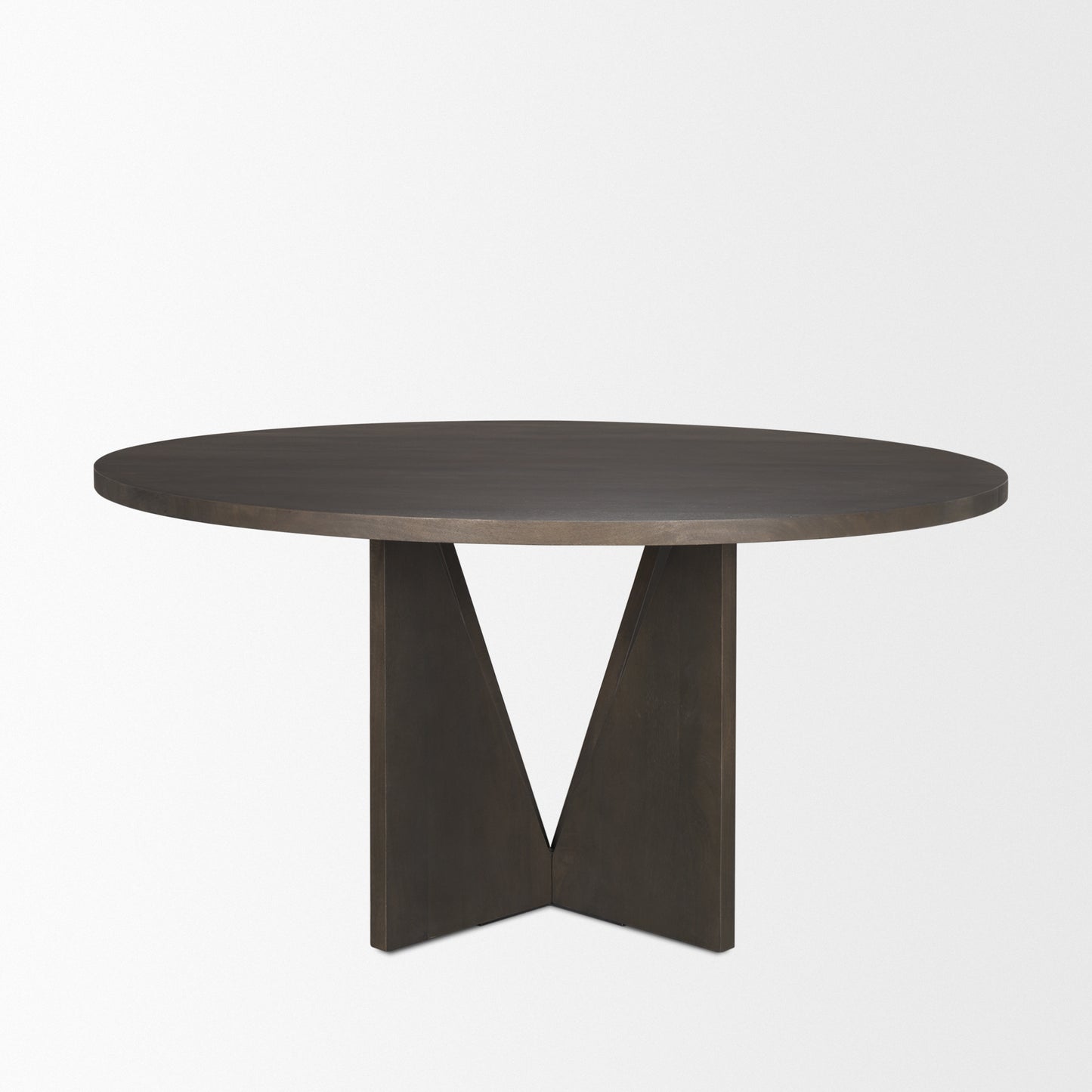 Tarro 60" Round Textured Espresso Wood Dining Table with Geometrical Base for a Modern and Stylish Dining Space