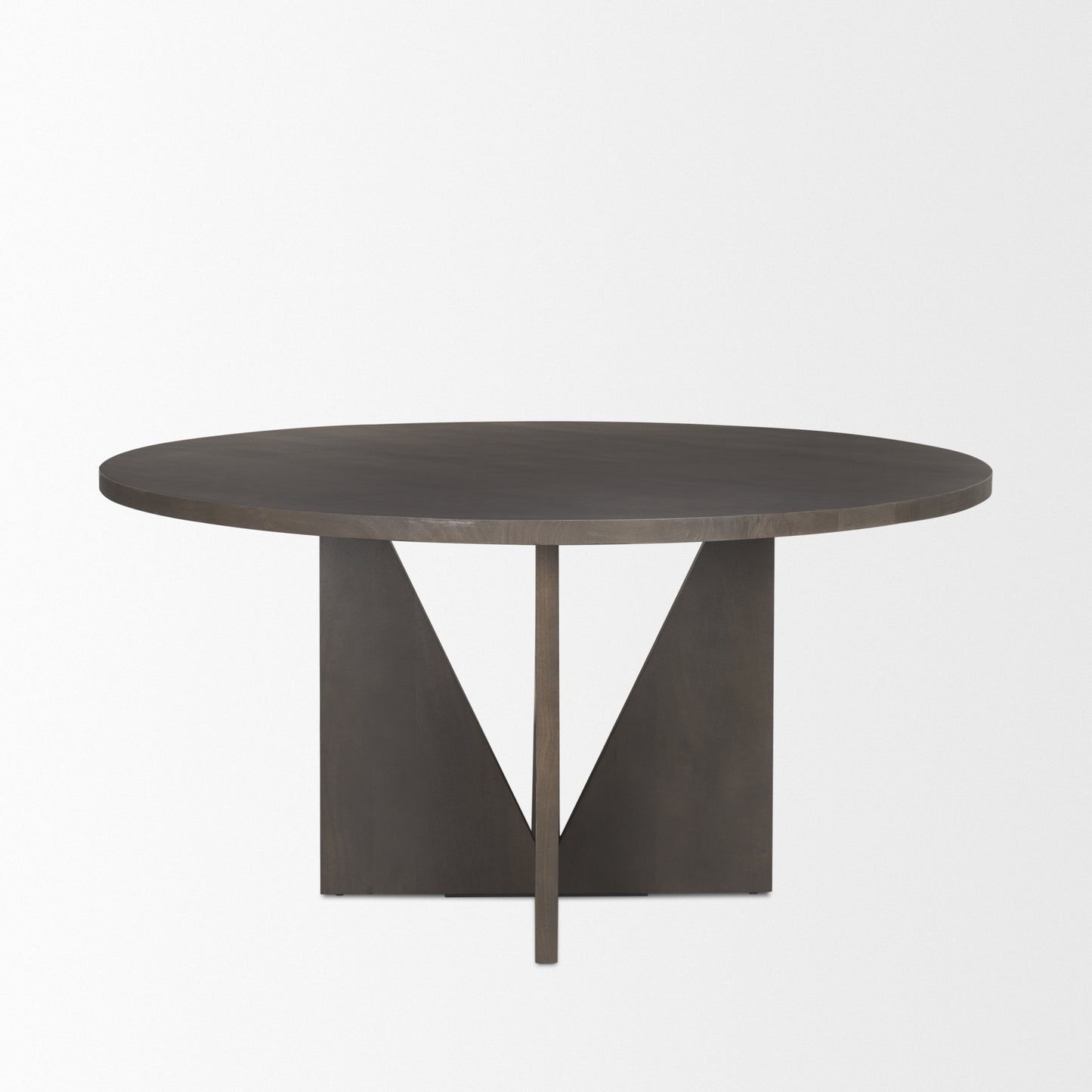 Tarro 60" Round Textured Espresso Wood Dining Table with Geometrical Base for a Modern and Stylish Dining Space