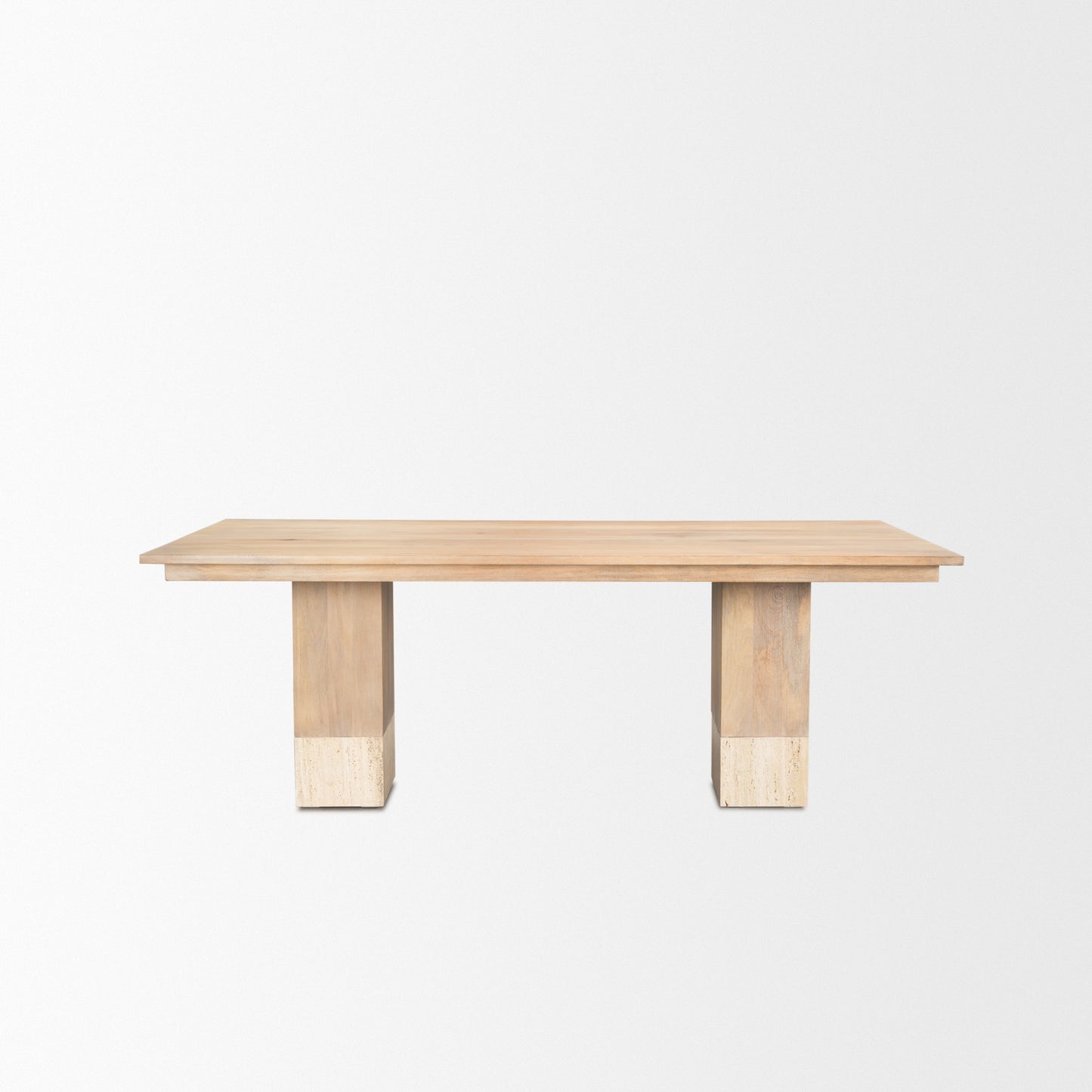 Shivon 84" Rectangular Light Brown Mango Wood Dining Table with Travertine for a Unique and Elegant Dining Experience