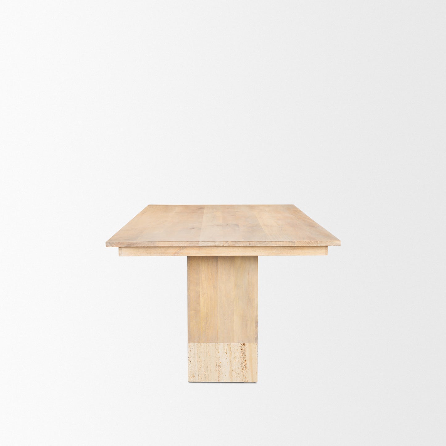 Shivon 84" Rectangular Light Brown Mango Wood Dining Table with Travertine for a Unique and Elegant Dining Experience
