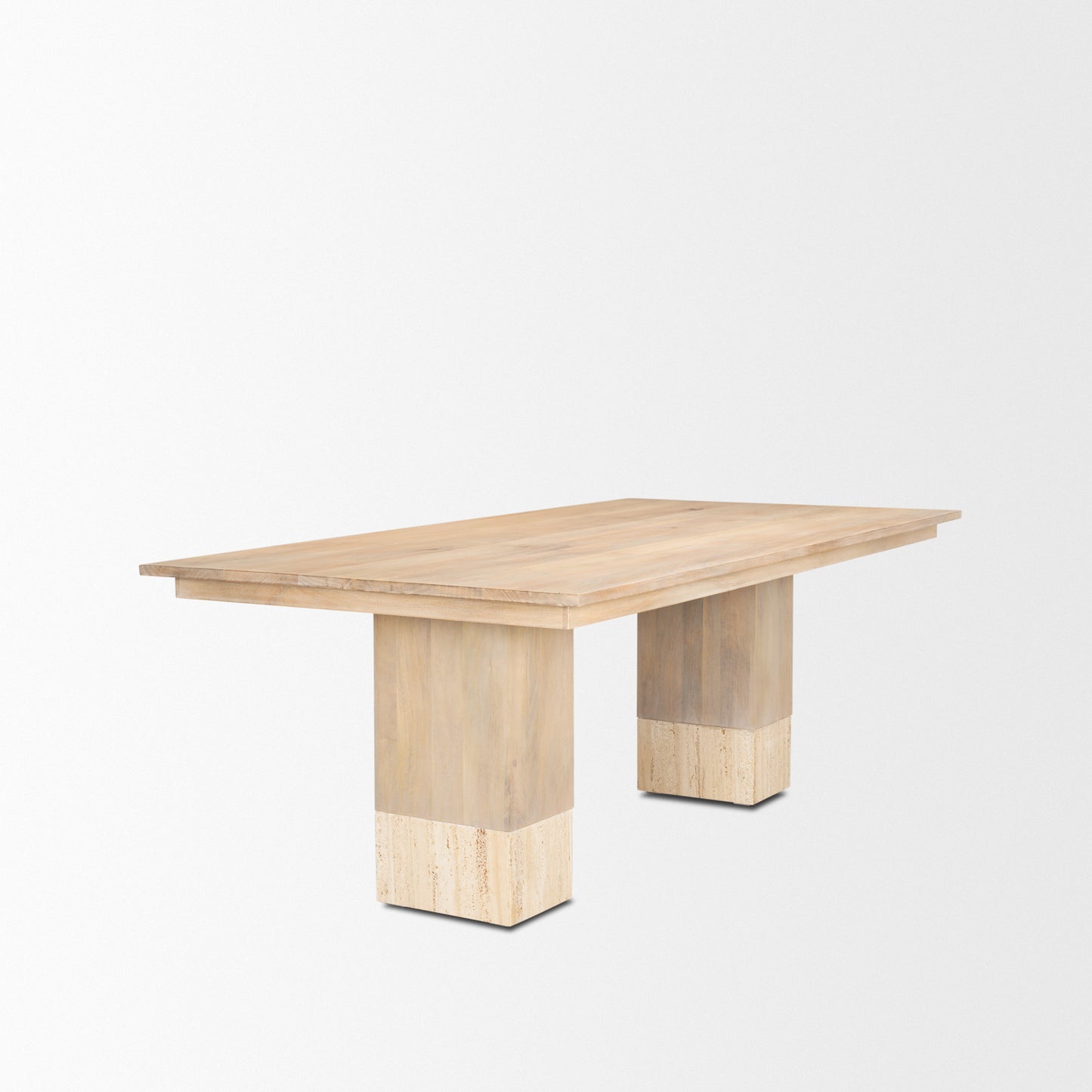 Shivon 84" Rectangular Light Brown Mango Wood Dining Table with Travertine for a Unique and Elegant Dining Experience