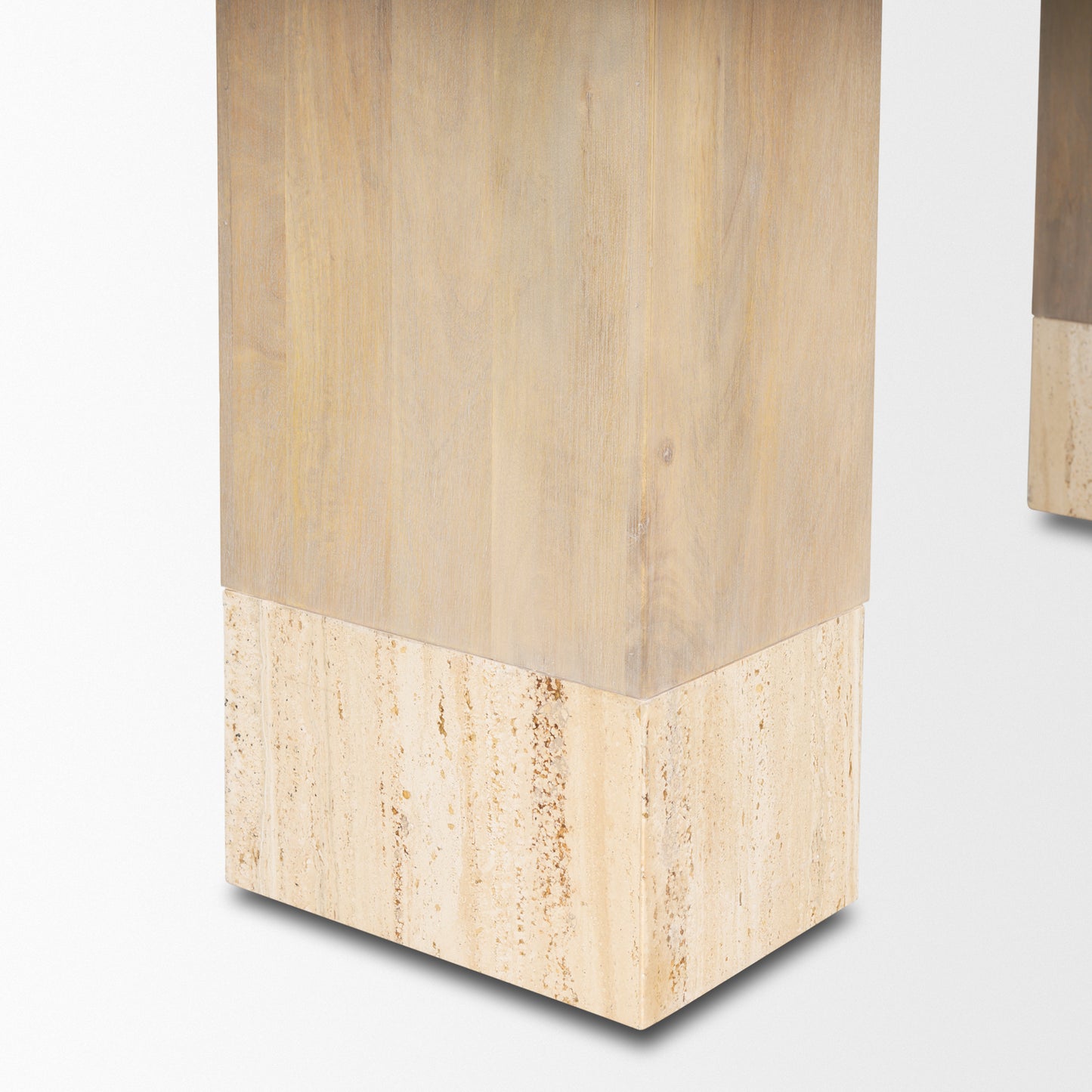 Shivon 84" Rectangular Light Brown Mango Wood Dining Table with Travertine for a Unique and Elegant Dining Experience