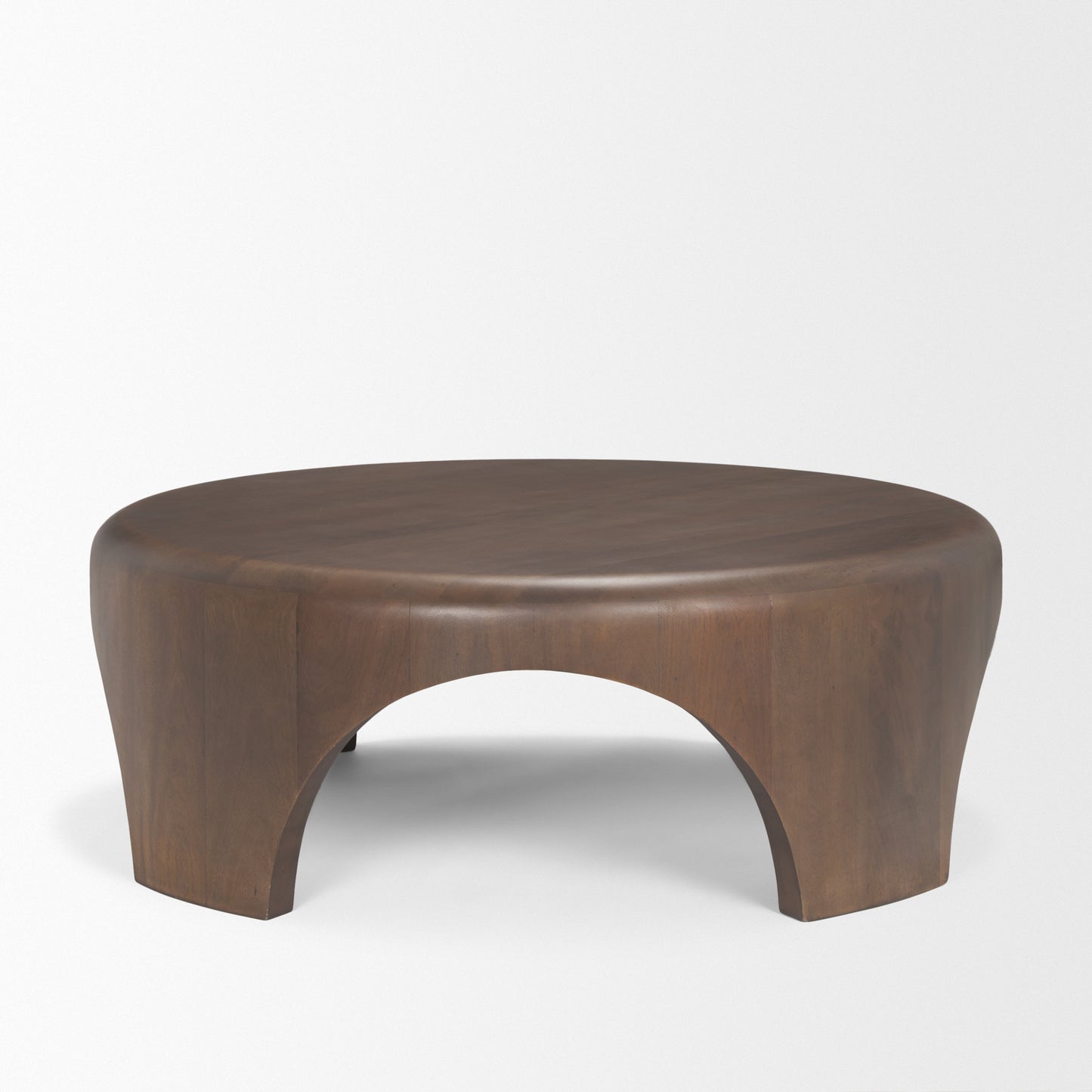Shima Round Dark Brown Wood Coffee Table with Arched Legs - Elegant and Modern Living Room Accent