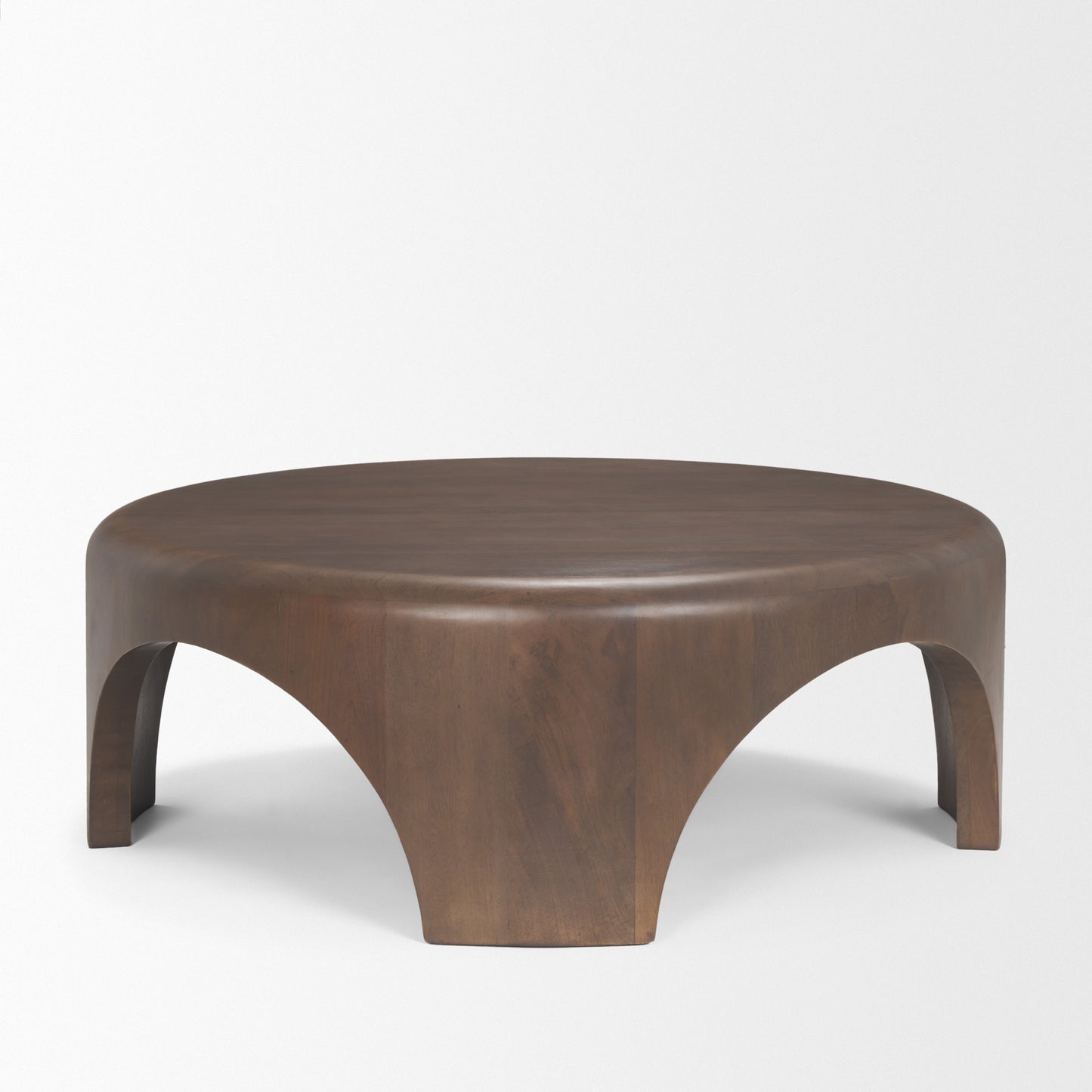 Shima Round Dark Brown Wood Coffee Table with Arched Legs - Elegant and Modern Living Room Accent