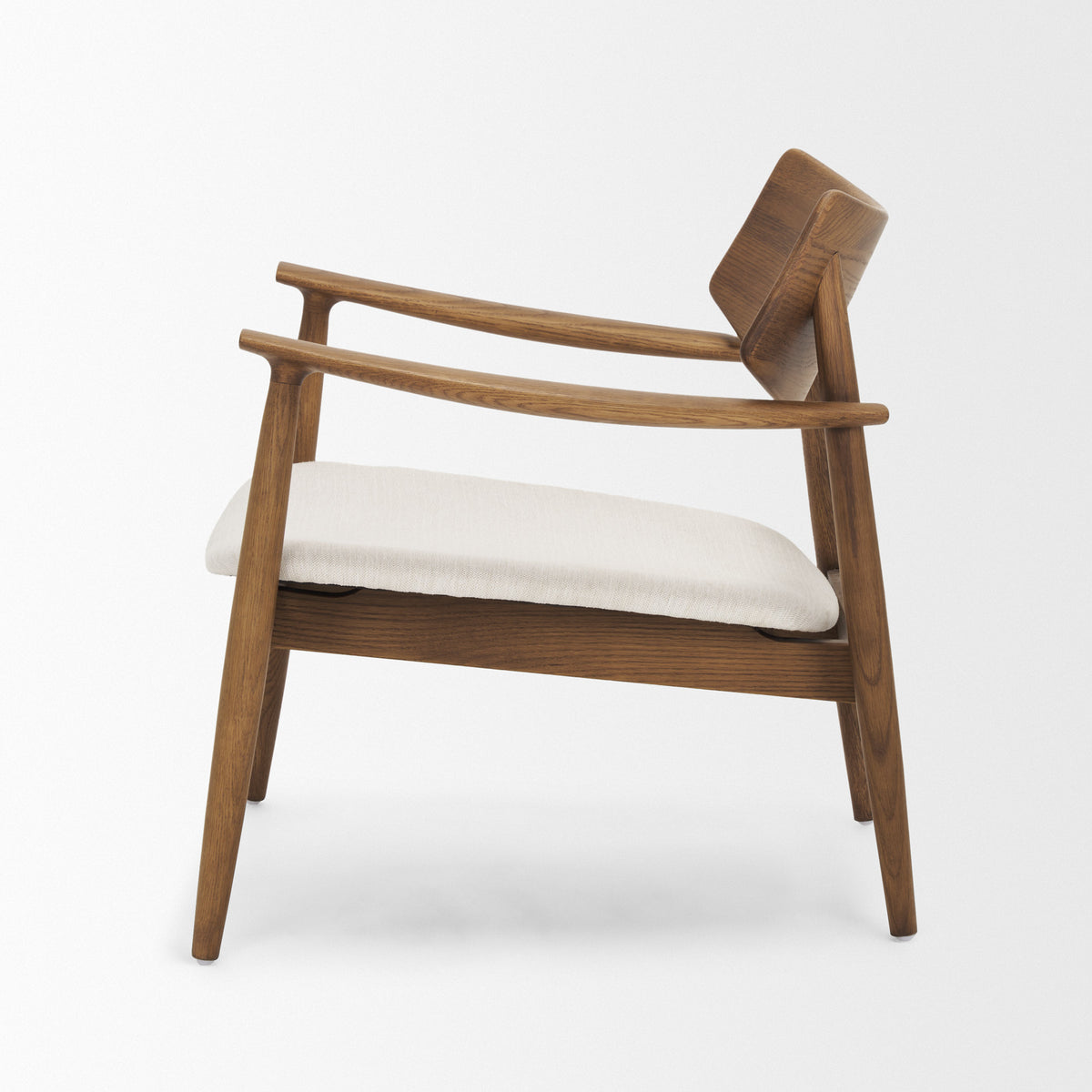 Haggen Medium Brown Oak Wood Cream Fabric Accent Chair