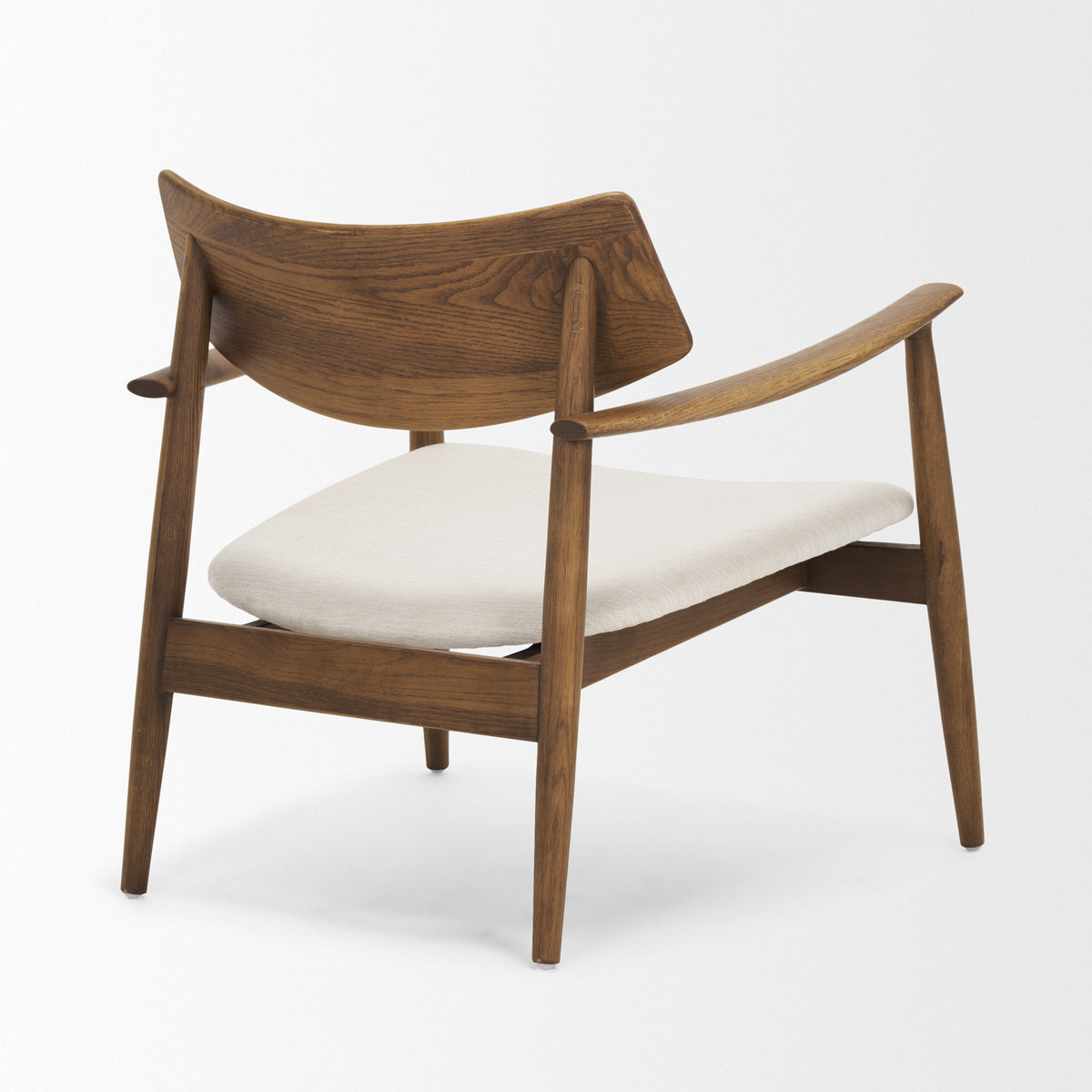 Haggen Medium Brown Oak Wood Cream Fabric Accent Chair