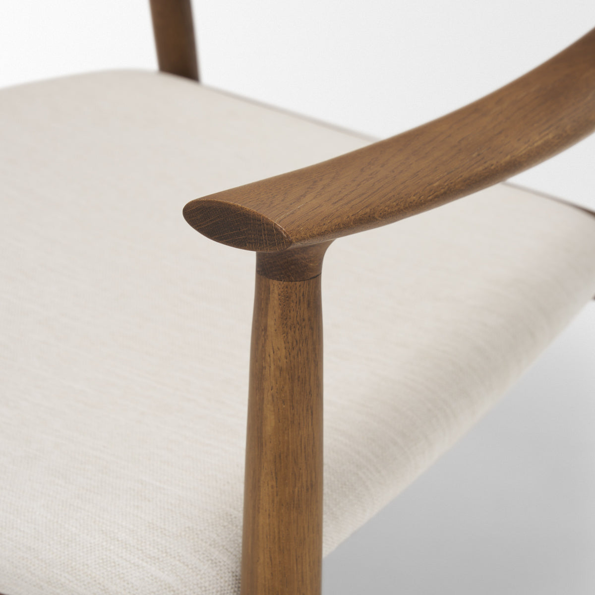 Haggen Medium Brown Oak Wood Cream Fabric Accent Chair