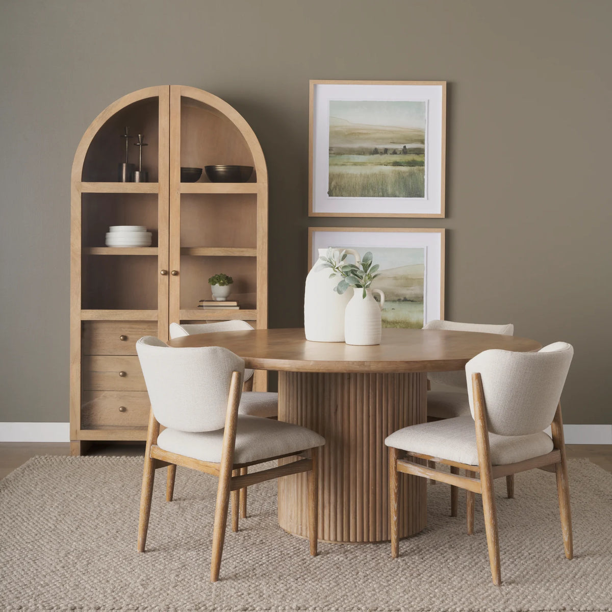 Suri Light Brown Wood with Glass Doors Arched Curio Cabinet