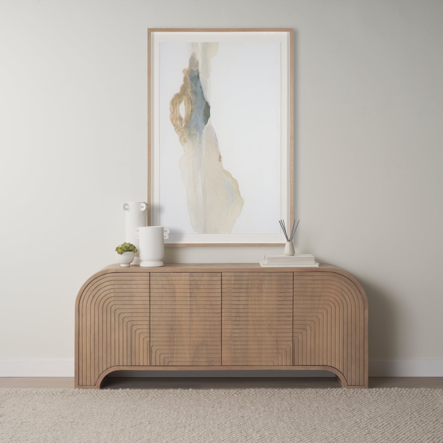 Sorina Reverse Fluted Light Brown Wood Sideboard - Elegant and Modern Storage Solution
