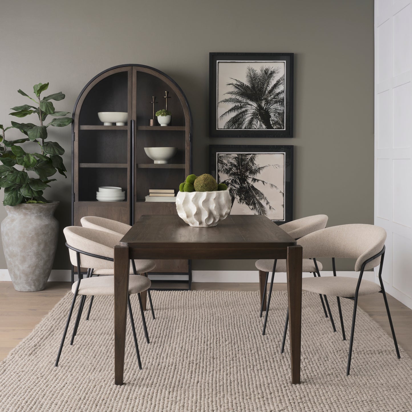 Carolyn Dining Chair Set of 2 with Oatmeal Fabric and Matte Black Metal Frame for Modern Dining Rooms