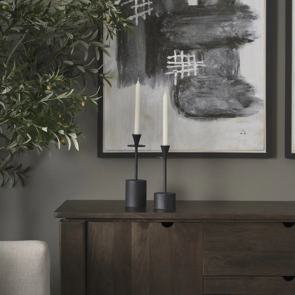Petria Matte Black Textured Metal Taper Candle Holders - Stylish Elegance for Home Decor & Events