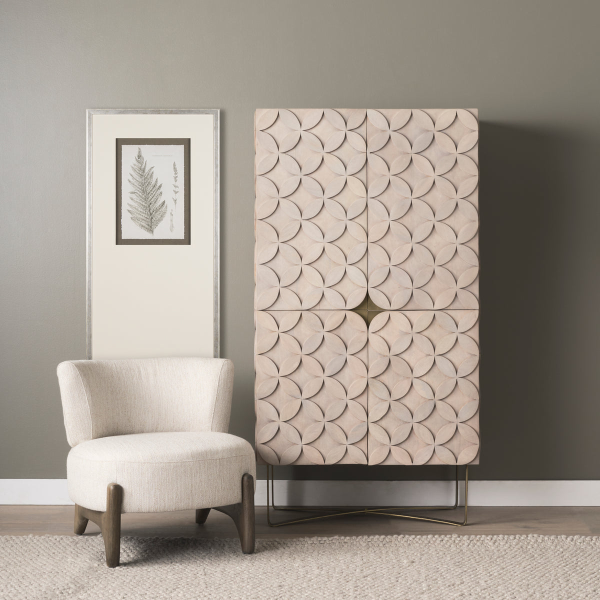 Vyra Dark Brown Wood Cream Fabric Accent Chair