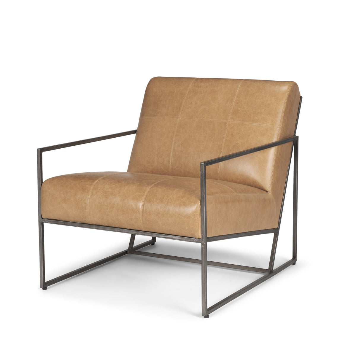 Stratton Gunmetal Genuine Aged Black Leather Upholstered Accent Chair