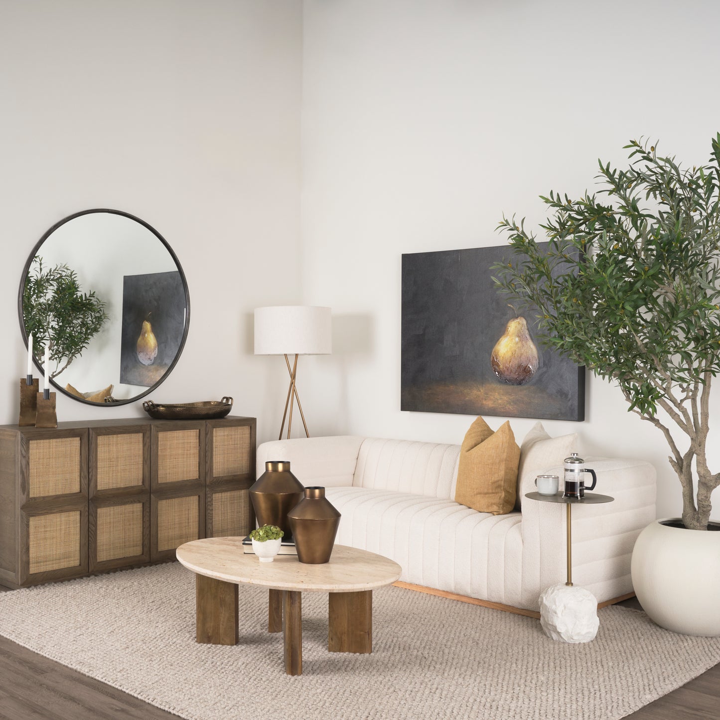 Syona Travertine and Mango Wood Leg Oval Coffee Table - Elegant and Unique Living Room Accent
