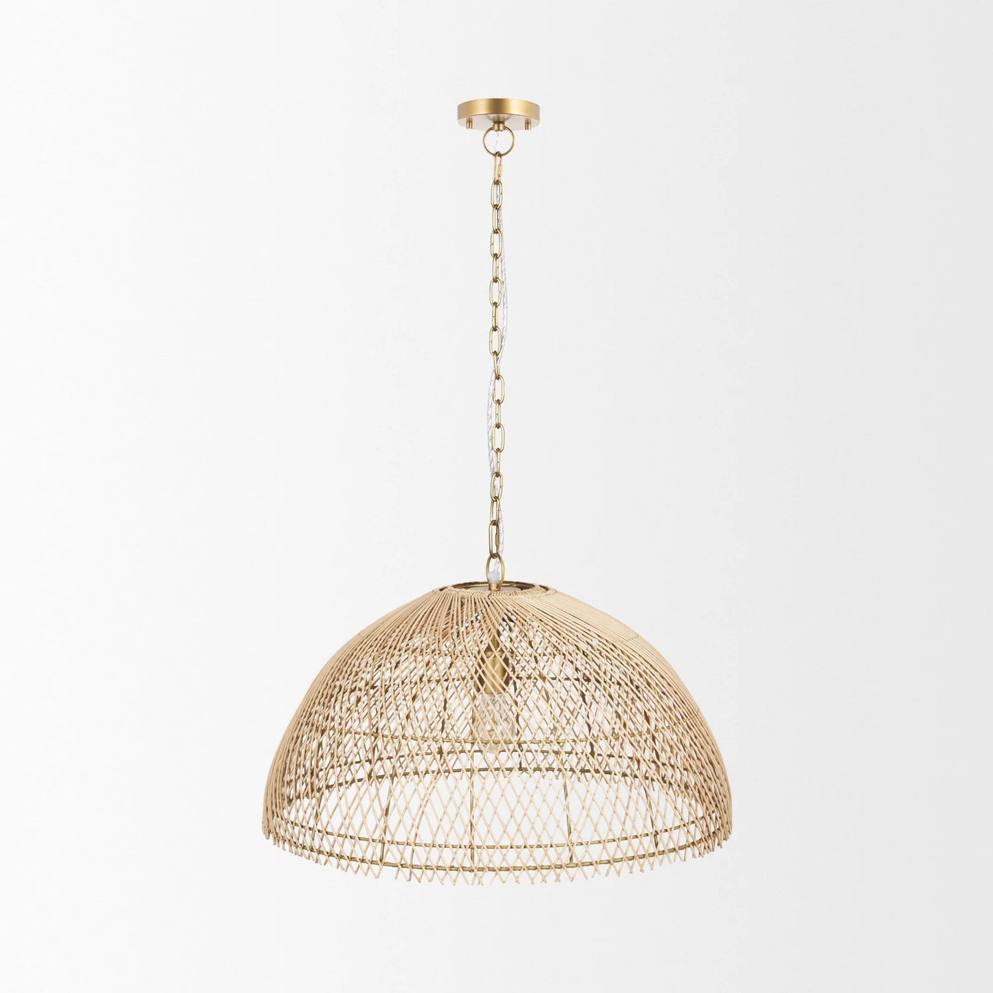 Thad 1-Light Rattan Pendant Light with Gold Metal Frame - Elegant Woven Dome Design for Modern Spaces