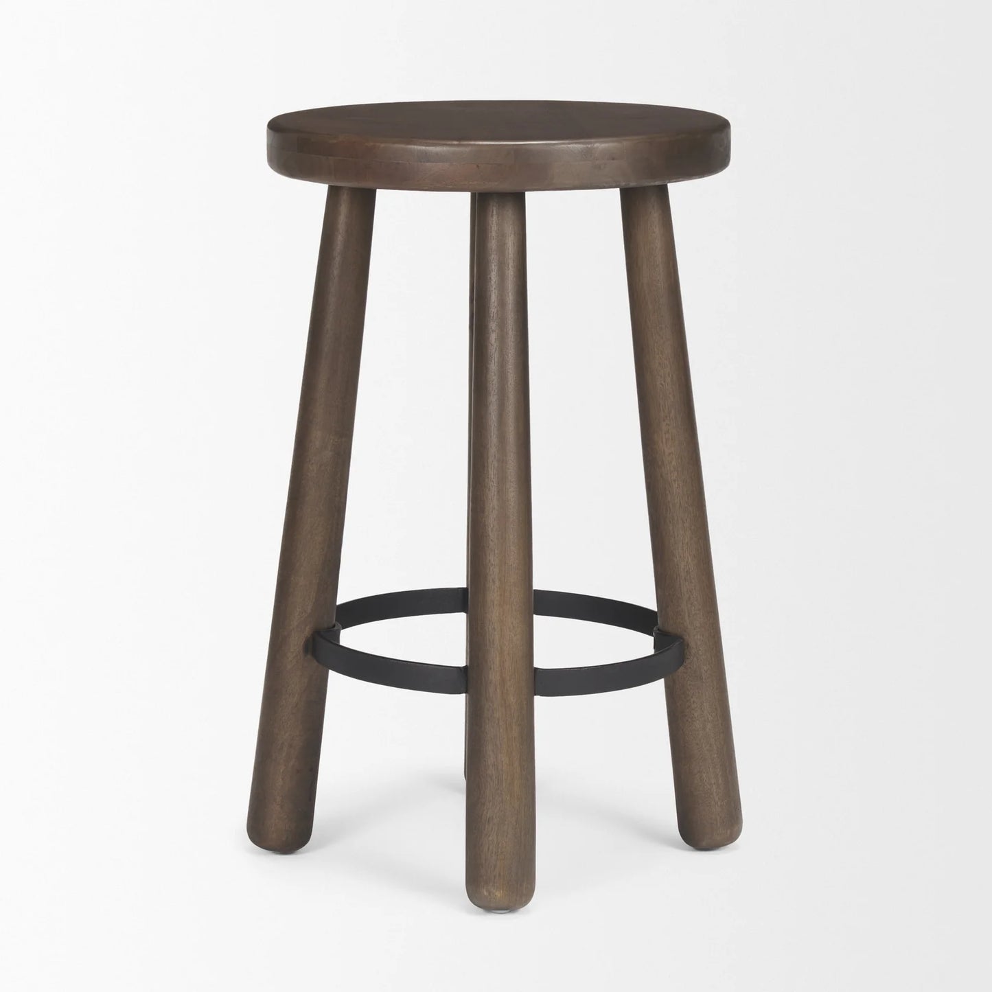 Weldon Dark Brown Mango Wood Counter Stool - Rustic Elegance with Sturdy Craftsmanship