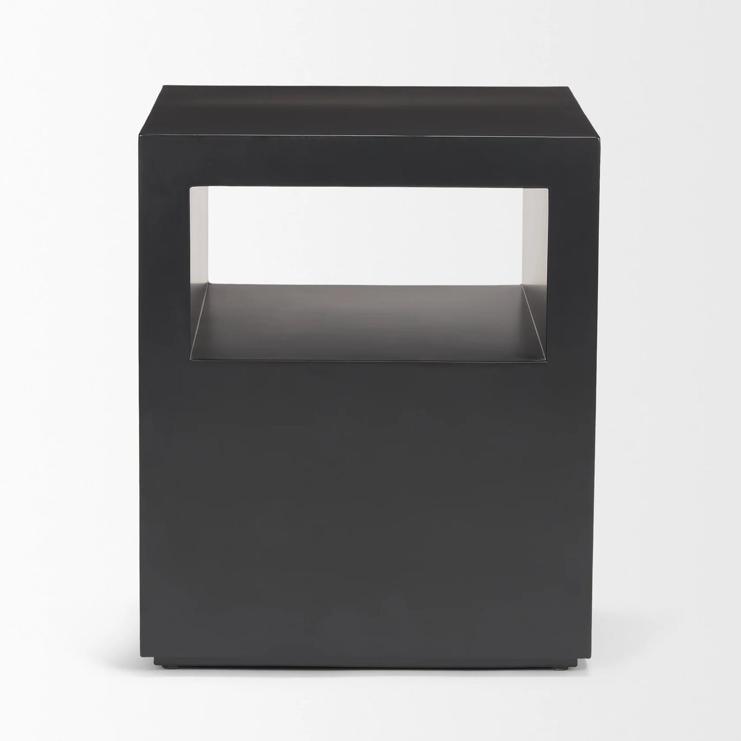 Vondra Stylish Matte Black Metal Side Table with Open Shelves - Modern Design for Any Space