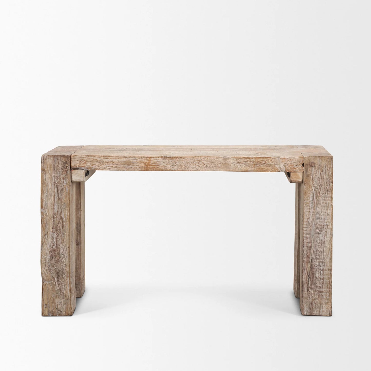 McArthur Rustic Reclaimed Wood Console Table with Whitewash Finish and Soft Blush Undertones