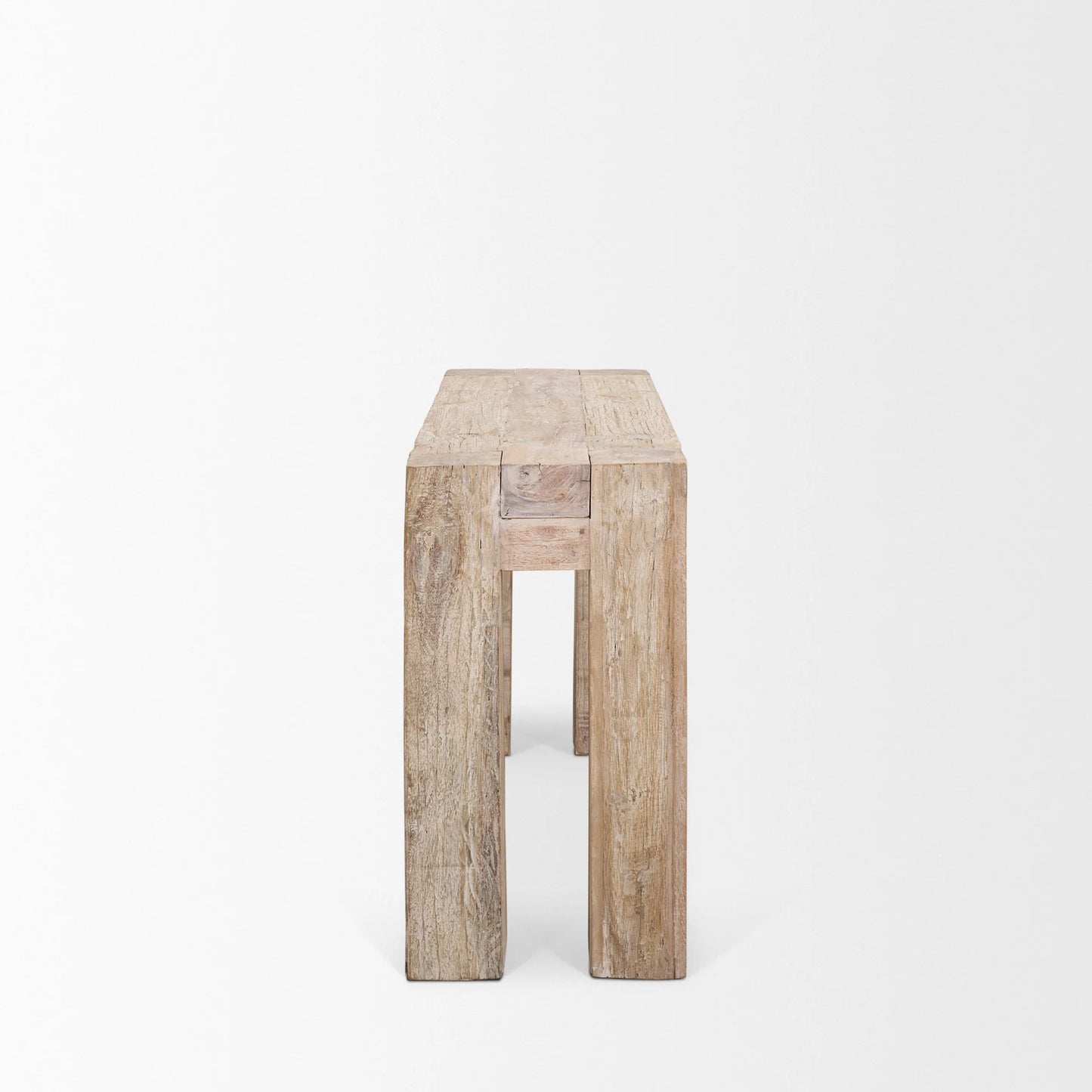 McArthur Rustic Reclaimed Wood Console Table with Whitewash Finish and Soft Blush Undertones