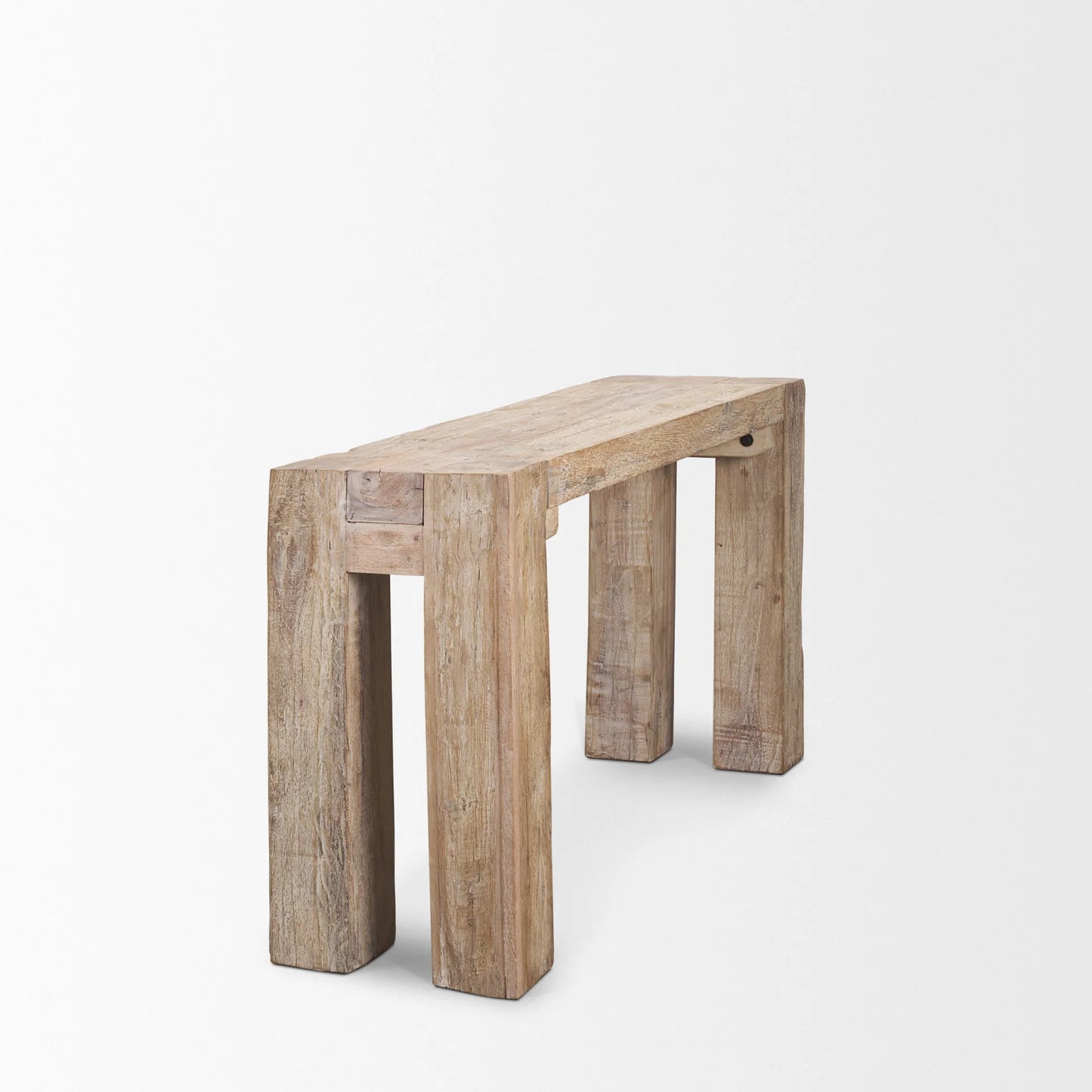 McArthur Rustic Reclaimed Wood Console Table with Whitewash Finish and Soft Blush Undertones