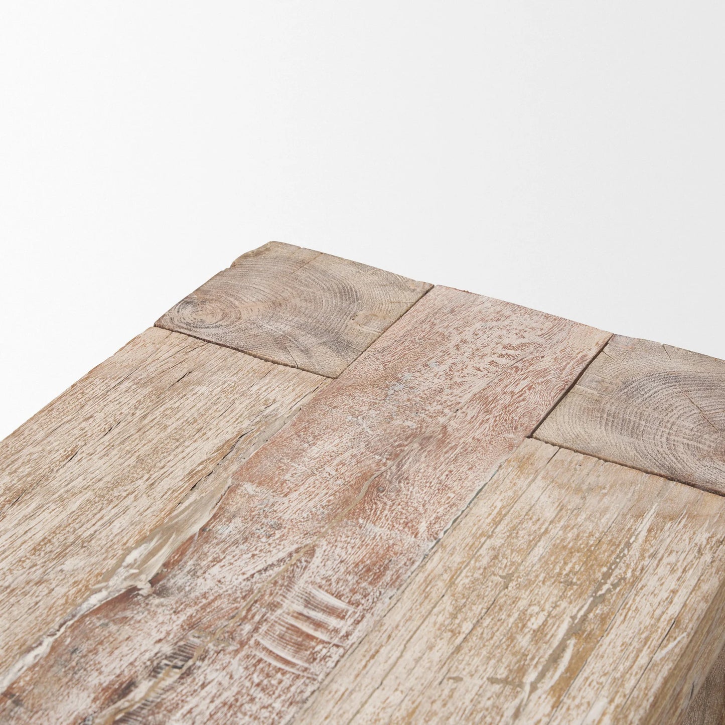 McArthur Rustic Reclaimed Wood Console Table with Whitewash Finish and Soft Blush Undertones