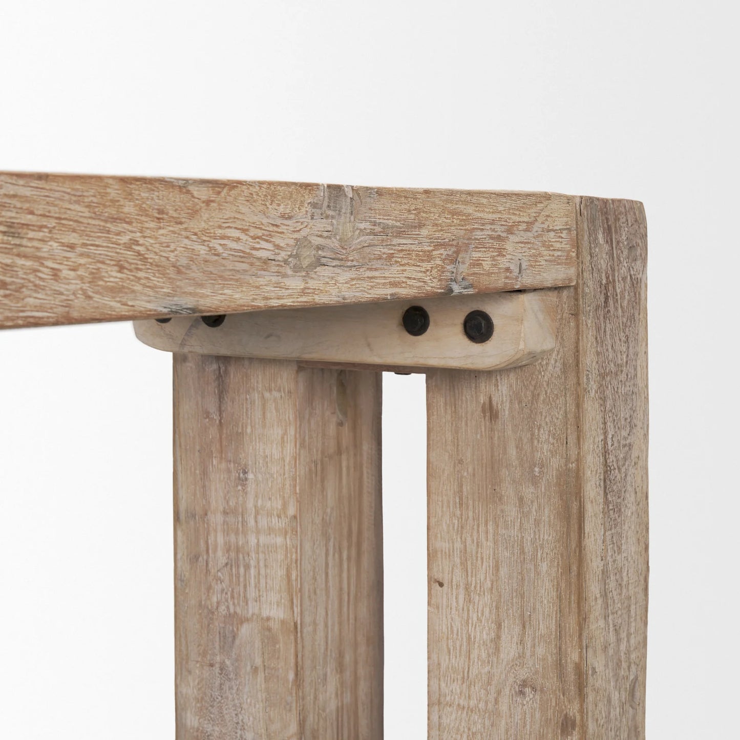 McArthur Rustic Reclaimed Wood Console Table with Whitewash Finish and Soft Blush Undertones