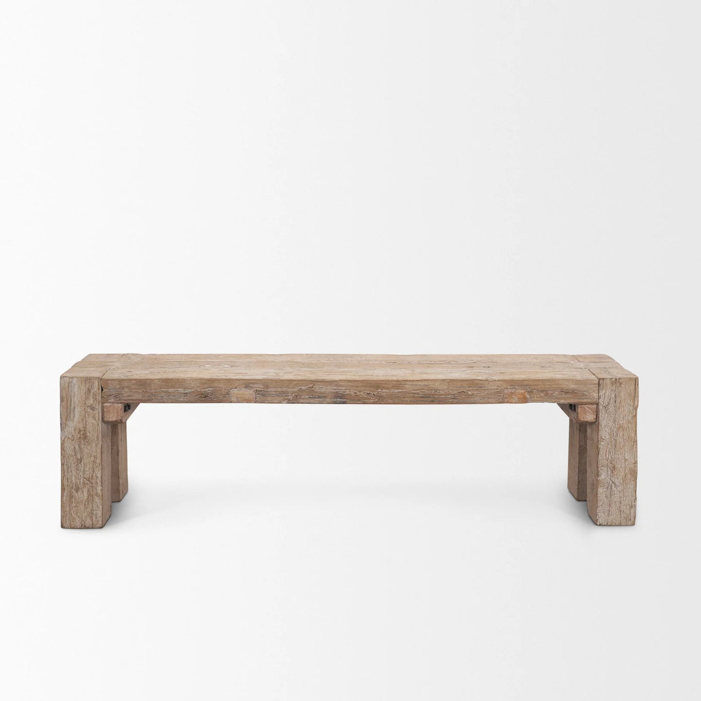 McArthur Reclaimed Wood Bench with Subtle Blush Undertones and Elegant Whitewash Finish for Home Decor