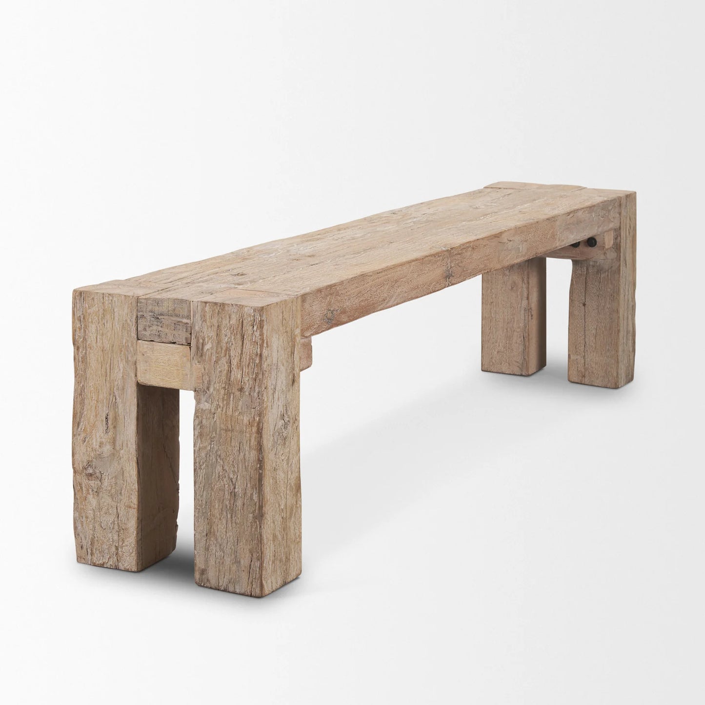 McArthur Reclaimed Wood Bench with Subtle Blush Undertones and Elegant Whitewash Finish for Home Decor