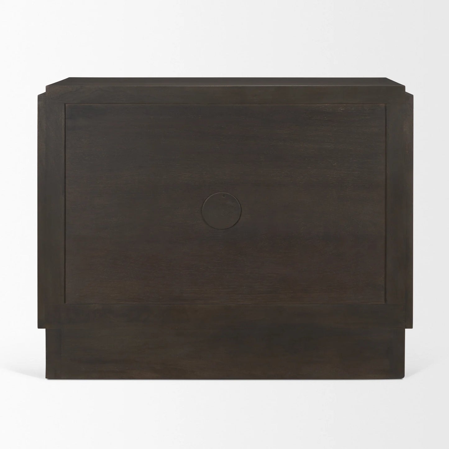 Wagner Dark Brown Wood Accent Cabinet with Elegant Arched Design & Scalloped Detailing for Style