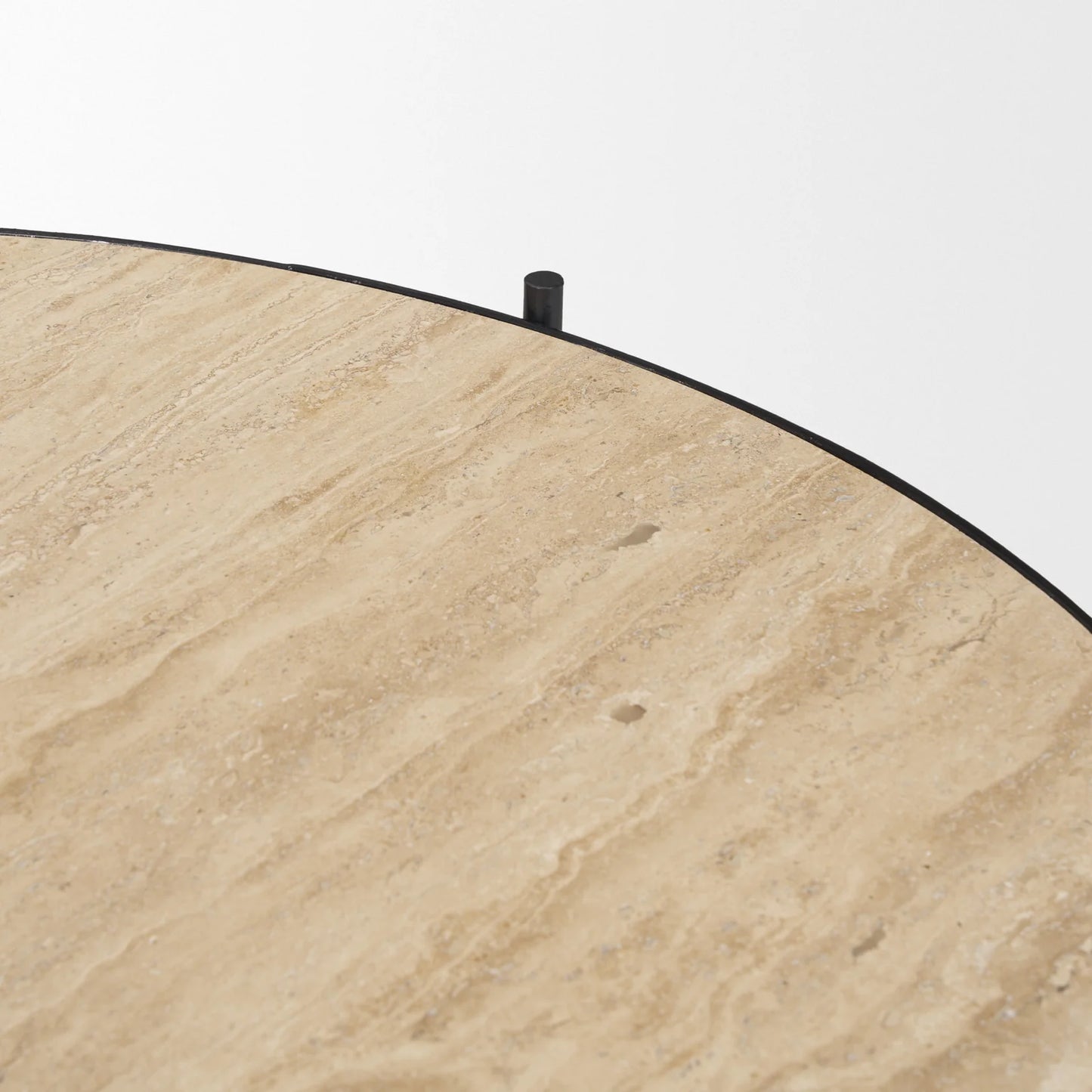 Wade Nesting Coffee Tables Set - Elegant Round Travertine Stone Tops with Sleek Black Metal Frames