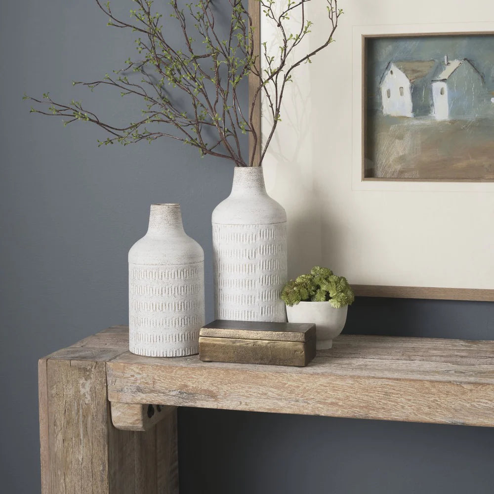 McArthur Rustic Reclaimed Wood Console Table with Whitewash Finish and Soft Blush Undertones
