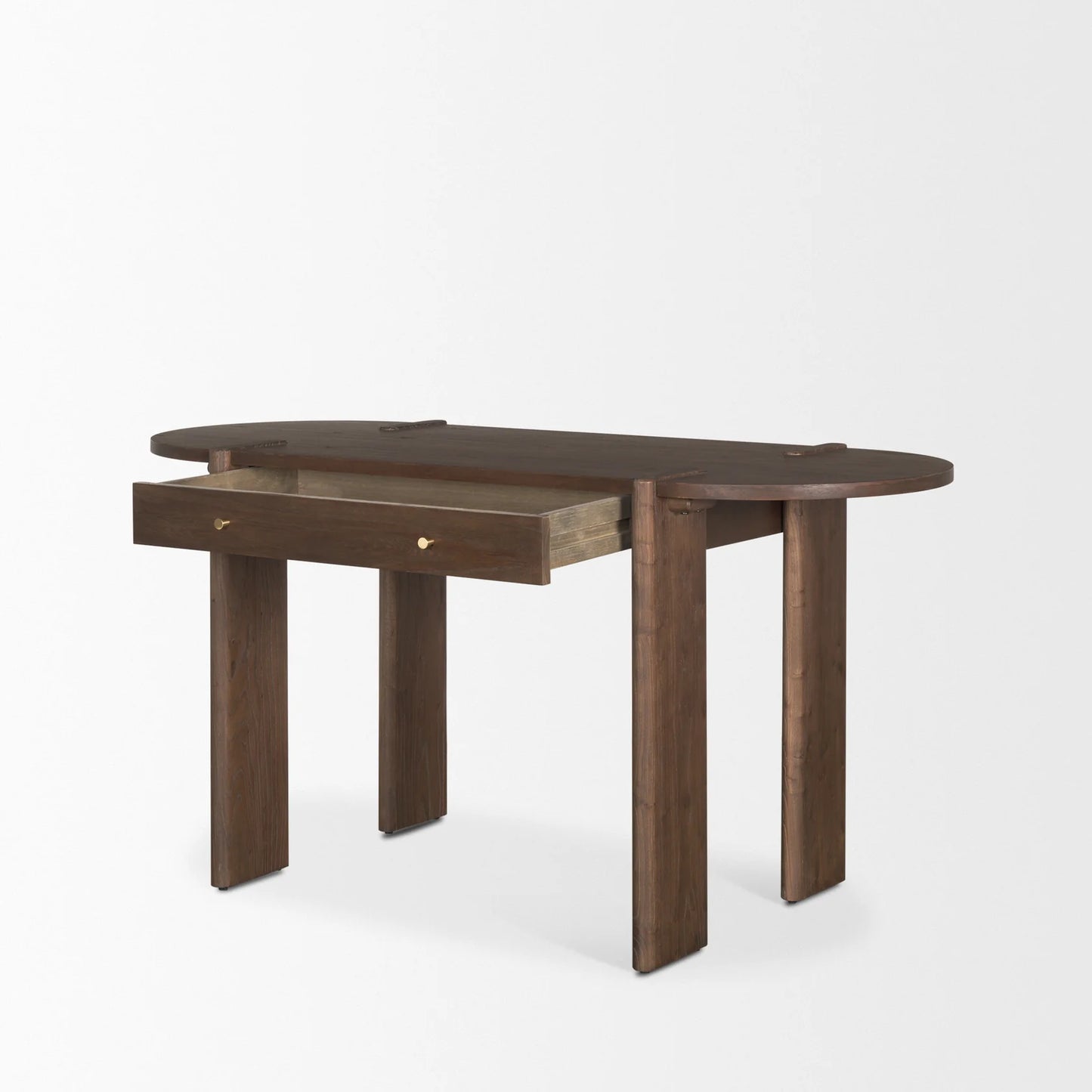 Sohan Elegant Dark Brown Elm Wood Oblong Desk with Oval Top – A Stylish and Functional Addition to Your Home Office