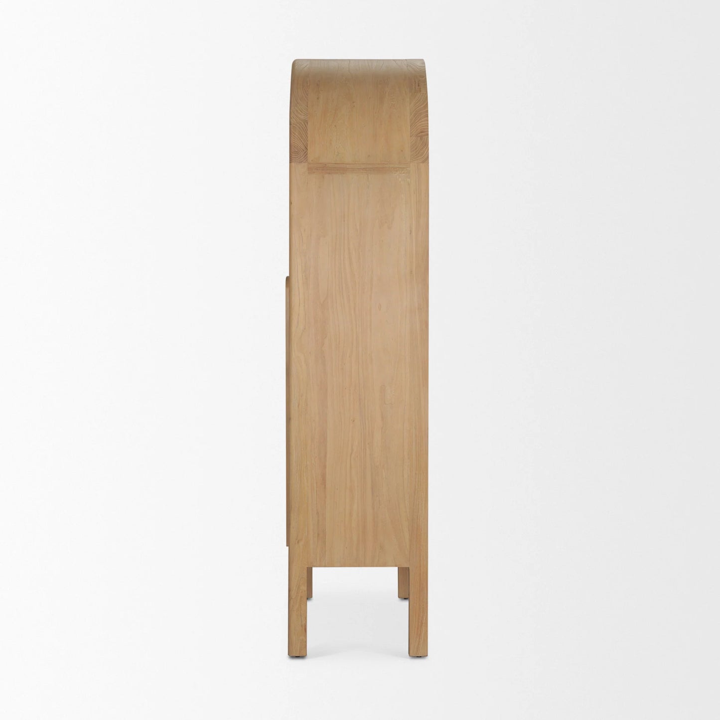 Callum Elegant Light Brown Elm Wood Curio Cabinet with Arched Glass Doors for Timeless Display