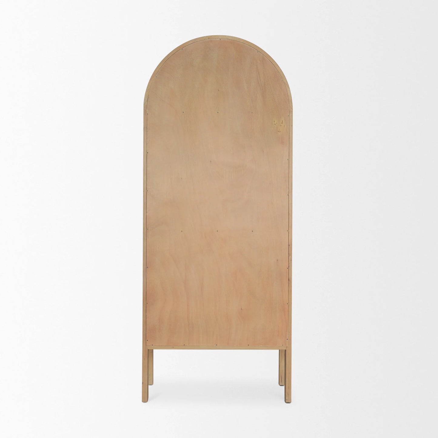 Callum Elegant Light Brown Elm Wood Curio Cabinet with Arched Glass Doors for Timeless Display