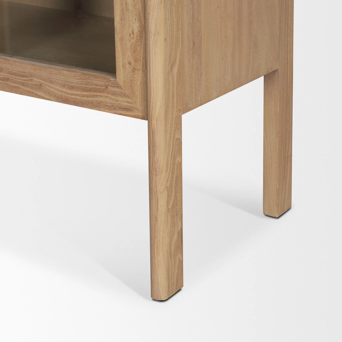 Callum Elegant Light Brown Elm Wood Curio Cabinet with Arched Glass Doors for Timeless Display