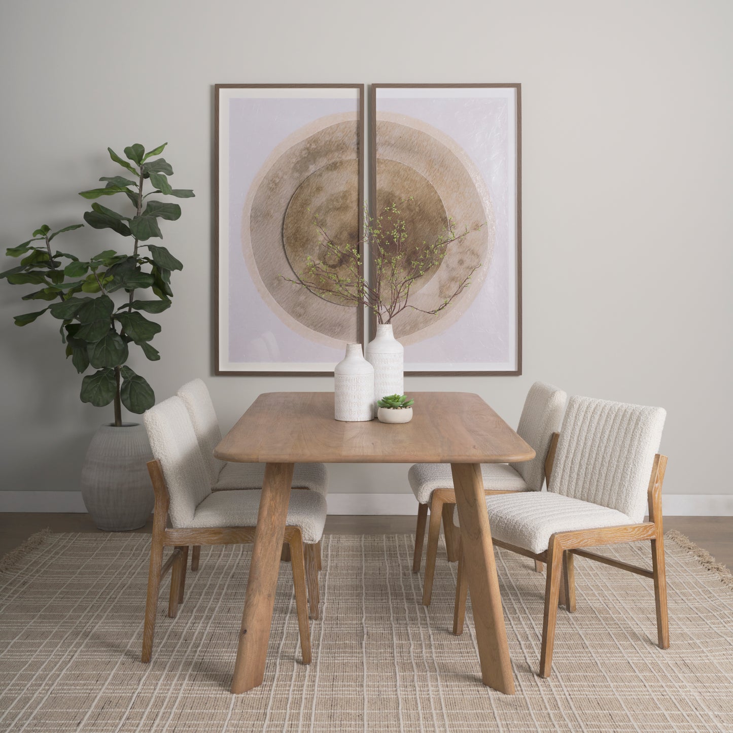 Tahoe Cream Boucle Upholstered Dining Chair with Light Brown Wood Frame and Armless Design for a Chic and Comfortable Dining Experience