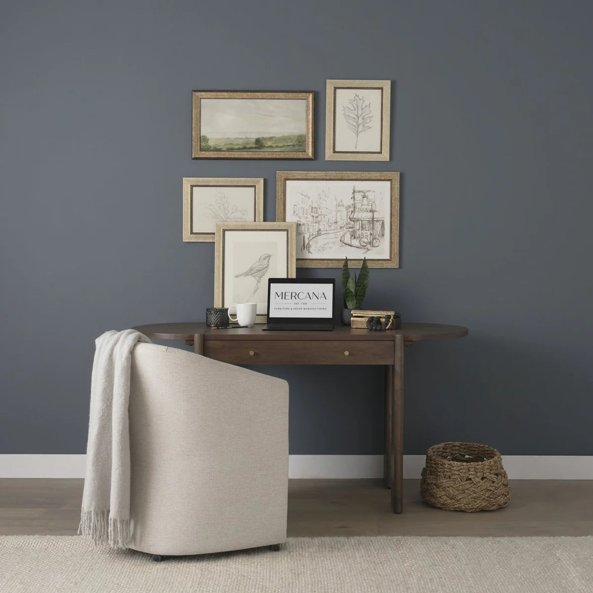 Sohan Elegant Dark Brown Elm Wood Oblong Desk with Oval Top – A Stylish and Functional Addition to Your Home Office