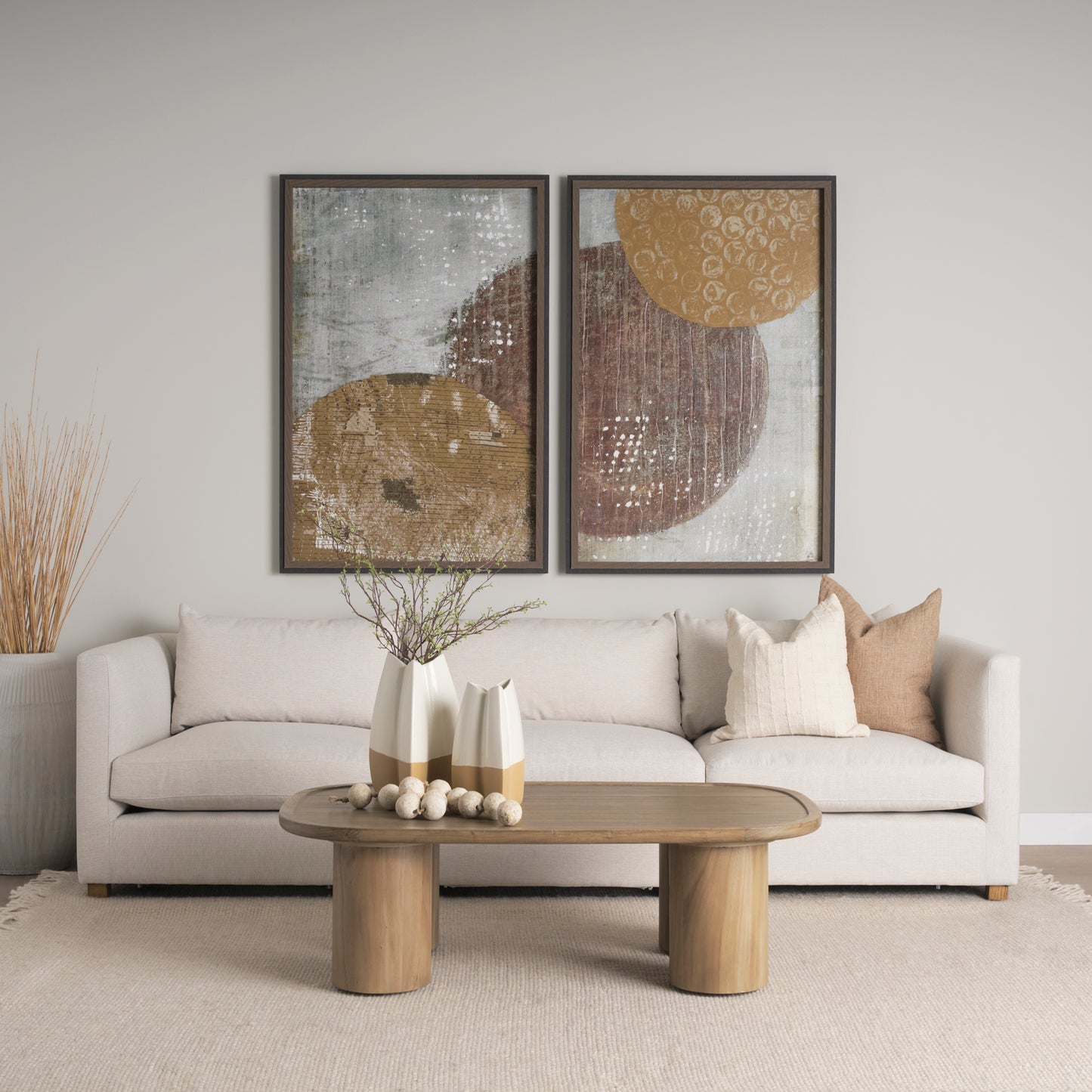 Tavi Rectangular Natural Brown Coffee Table with Column Legs - Elegant and Timeless Living Room Accent