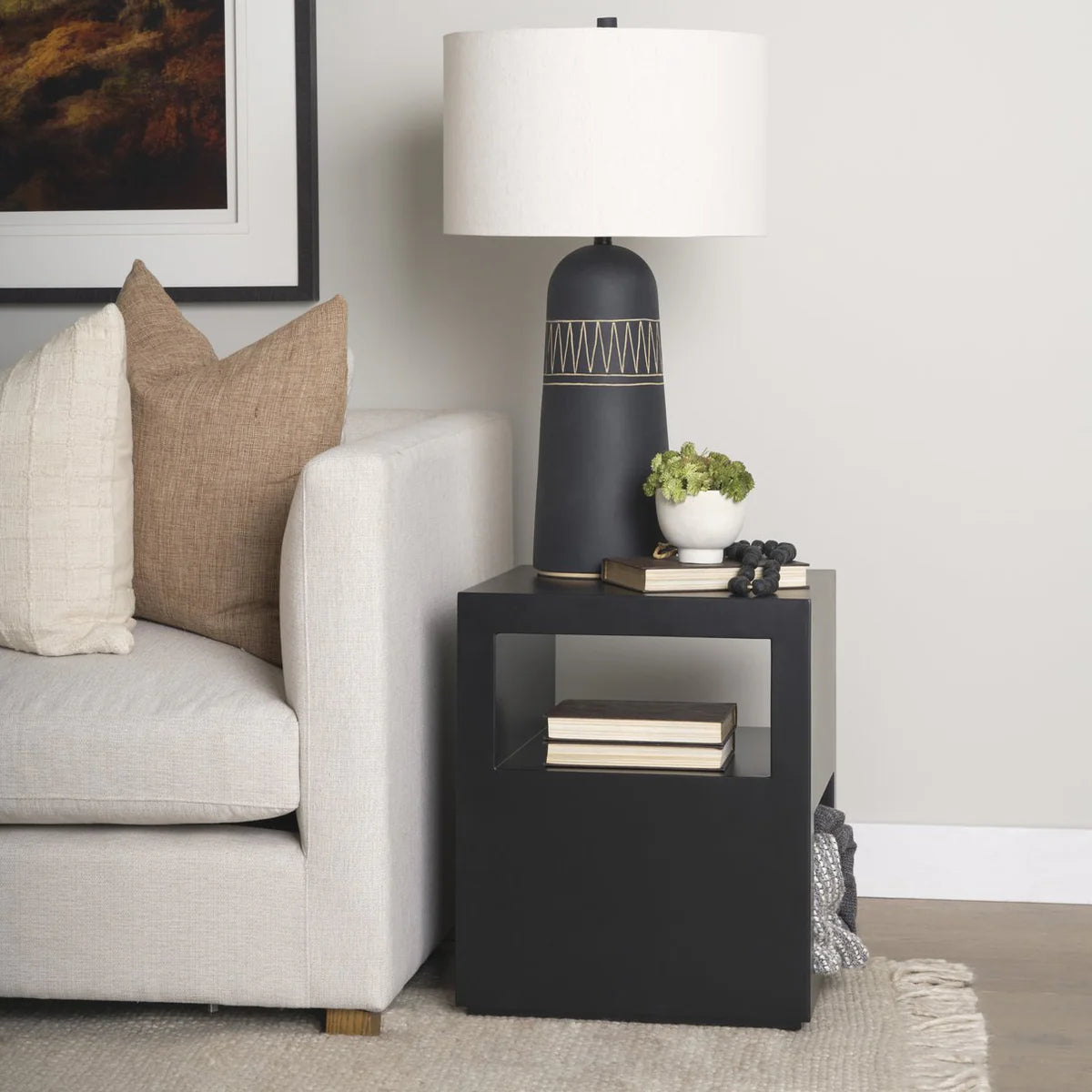 Vondra Stylish Matte Black Metal Side Table with Open Shelves - Modern Design for Any Space