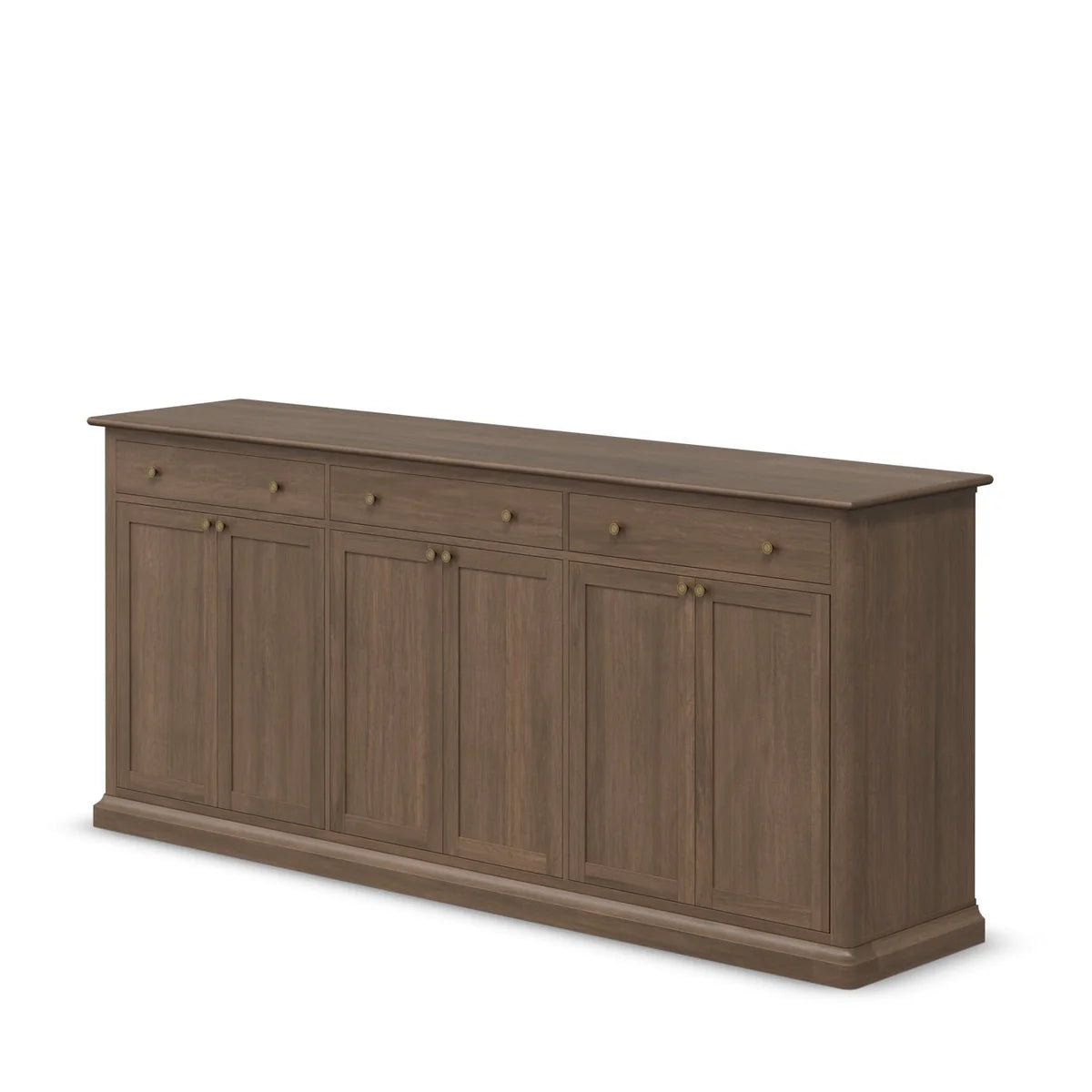 Braxton Elegant 3 Drawer Sideboard with 6 Doors - Perfect Storage Solution for Modern Homes - Light Brown Solid Wood with Antiqued Brass Knobs