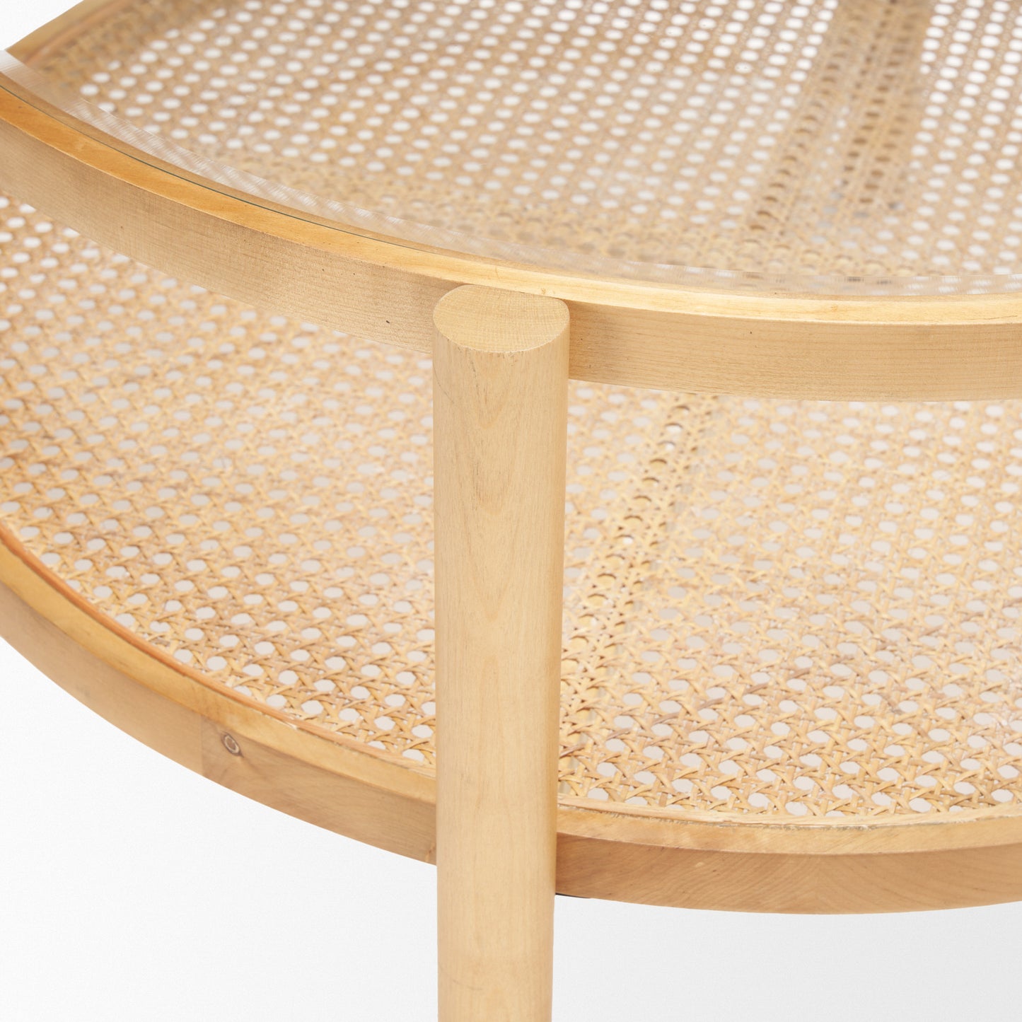 Weslyn Solid Light Brown Wood and Glass Top Coffee Table with Cane - Stylish and Modern Living Room Accent