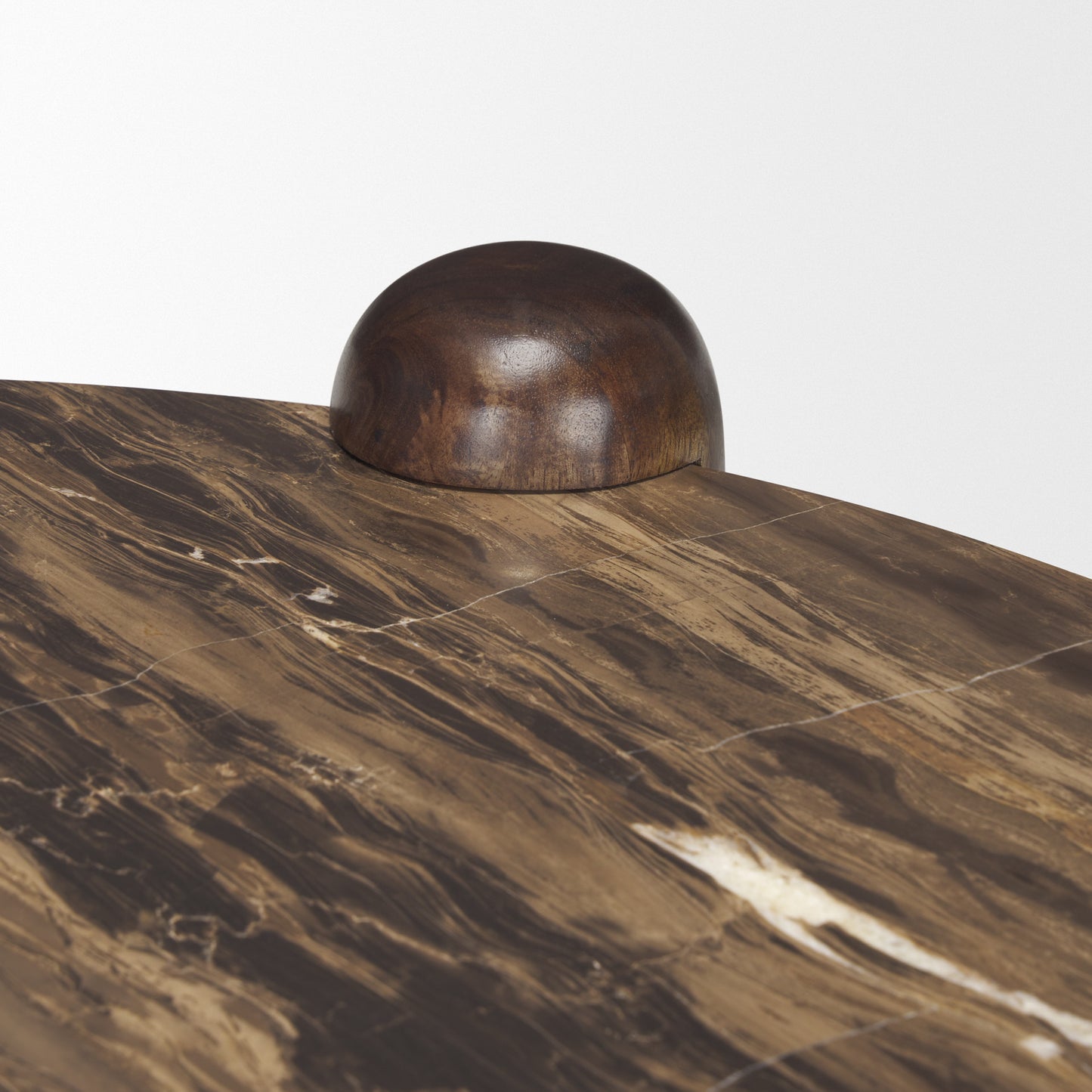 Jovia Brown Mango Wood Coffee Table with Cappuccino Marble Round Top - Elegant and Sophisticated Living Room Accent