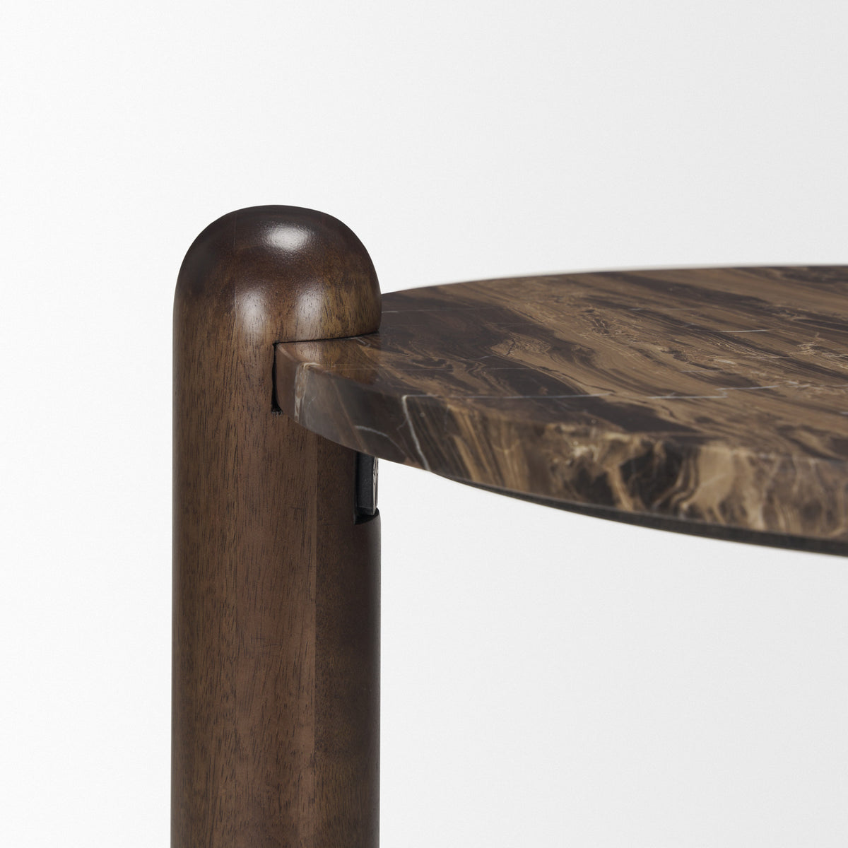 Jovia Brown Mango Wood with Cappuccino Marble Round Side Table