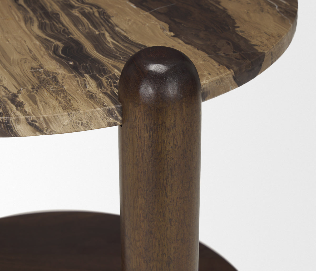 Jovia Brown Mango Wood with Cappuccino Marble Round Side Table