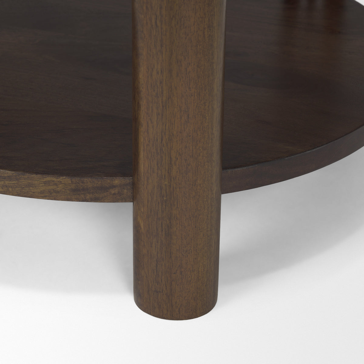 Jovia Brown Mango Wood with Cappuccino Marble Round Side Table