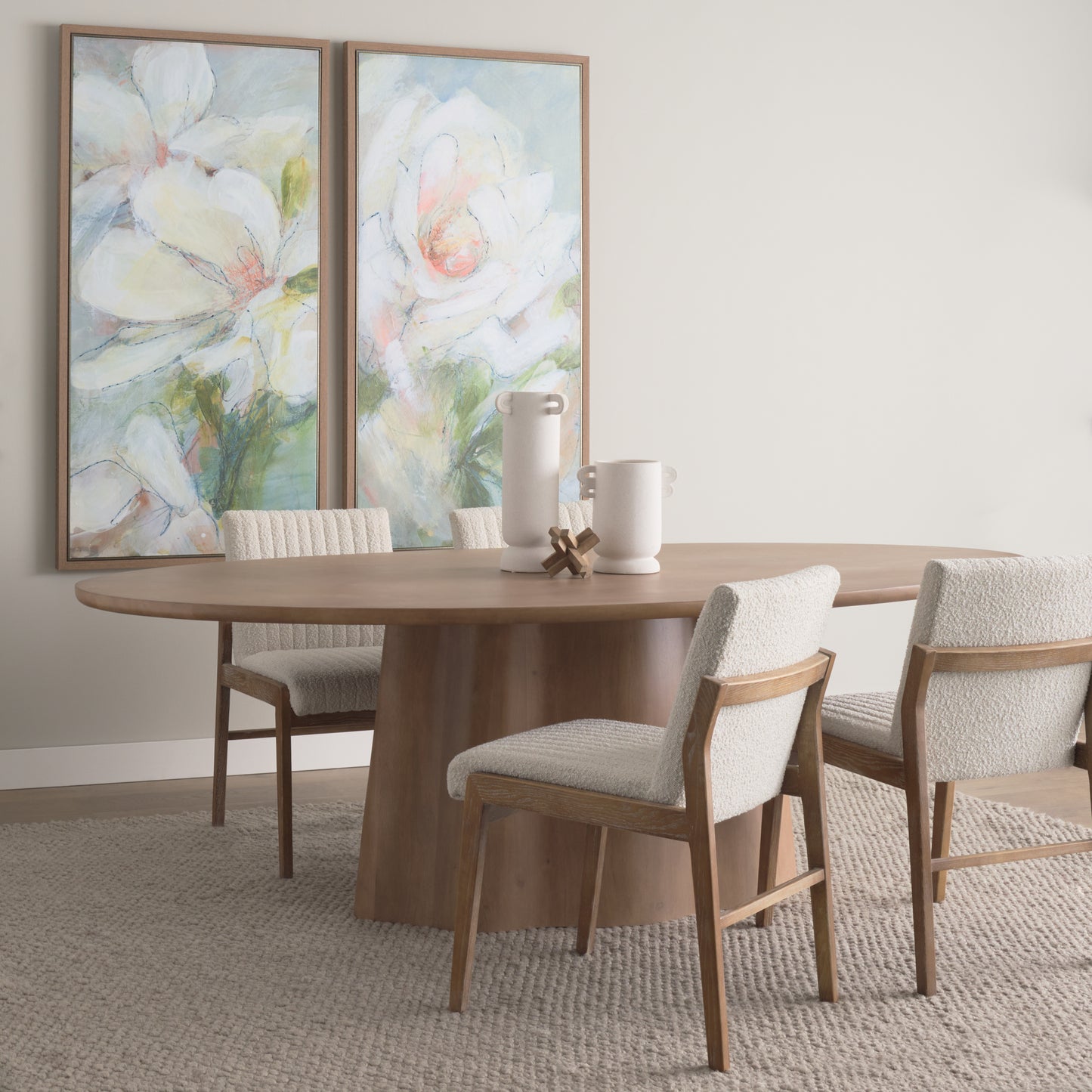 Tahoe Cream Boucle Upholstered Dining Chair with Light Brown Wood Frame and Armless Design for a Chic and Comfortable Dining Experience
