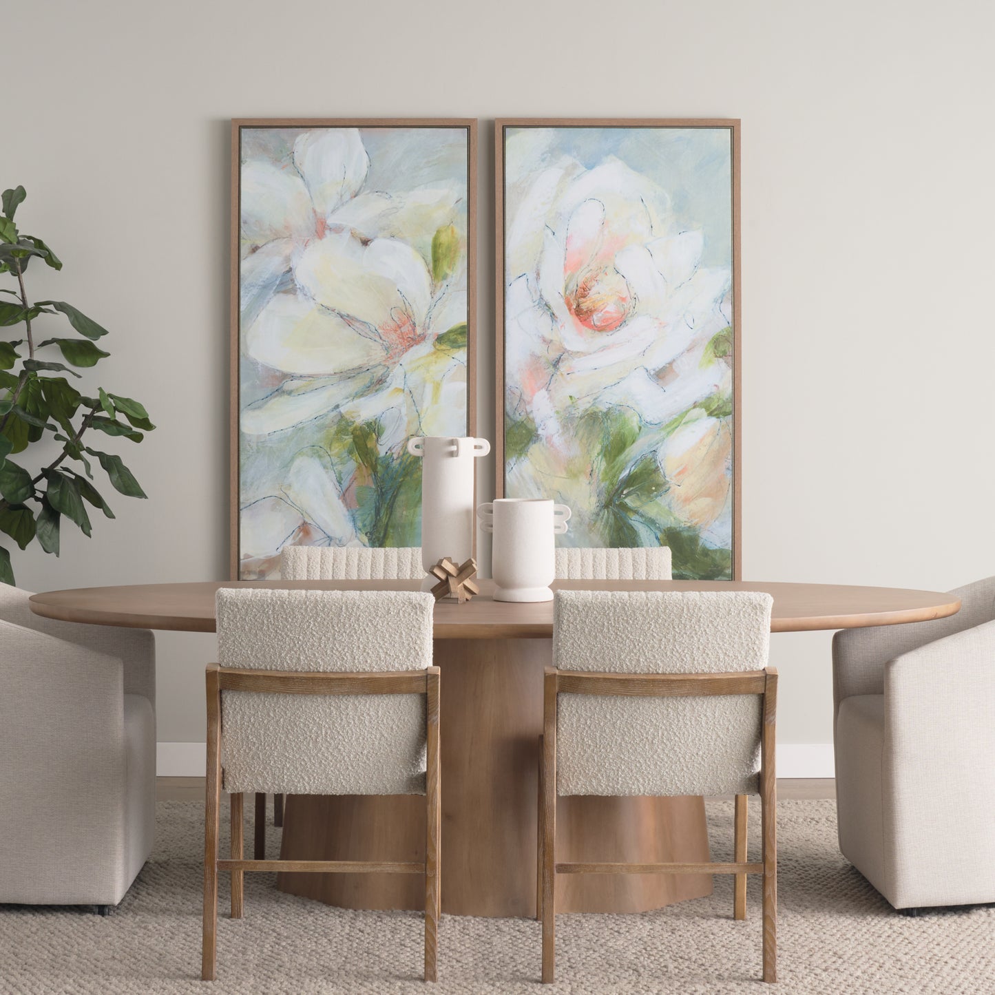 Tahoe Cream Boucle Upholstered Dining Chair with Light Brown Wood Frame and Armless Design for a Chic and Comfortable Dining Experience